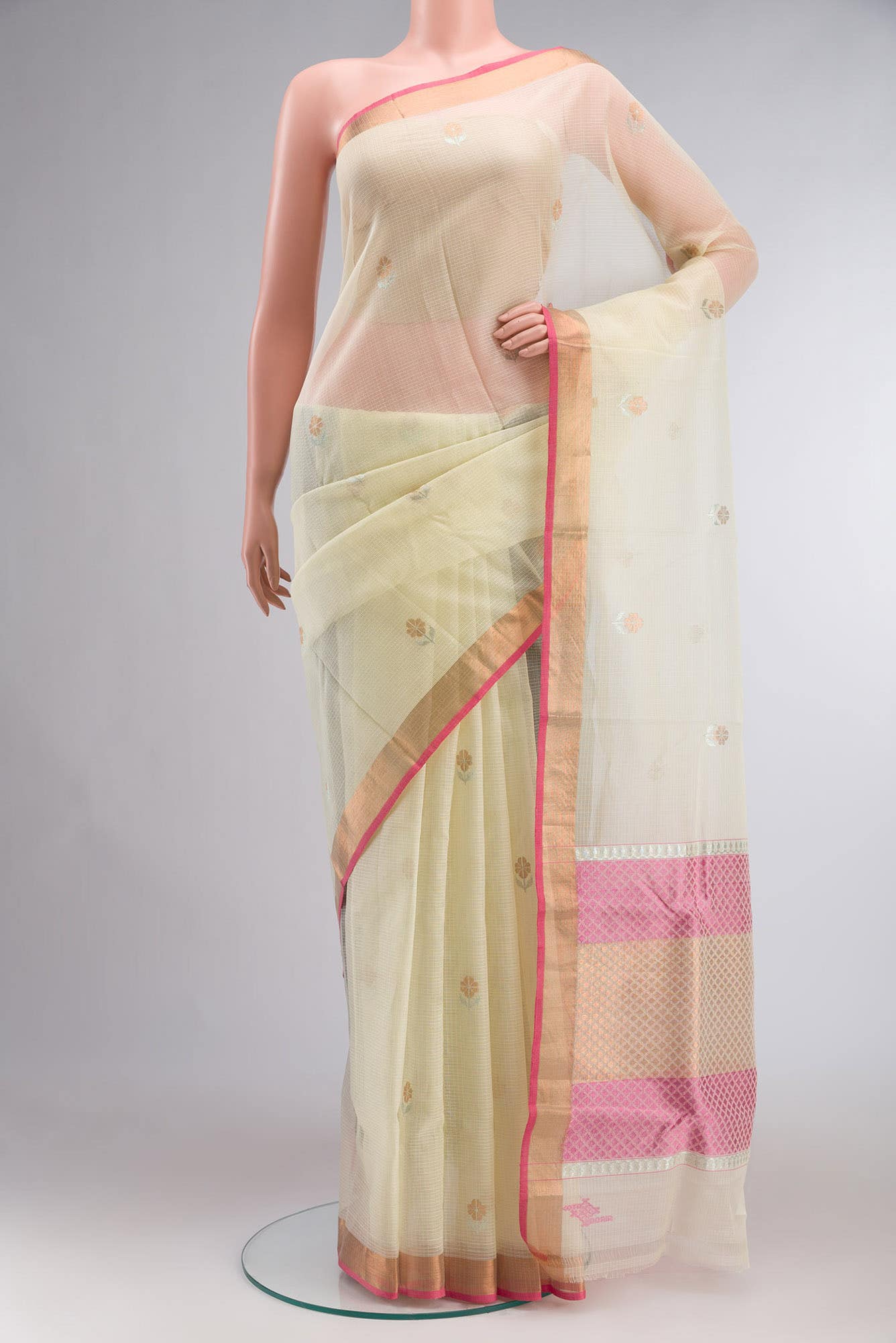 Cream Kora Silk Saree