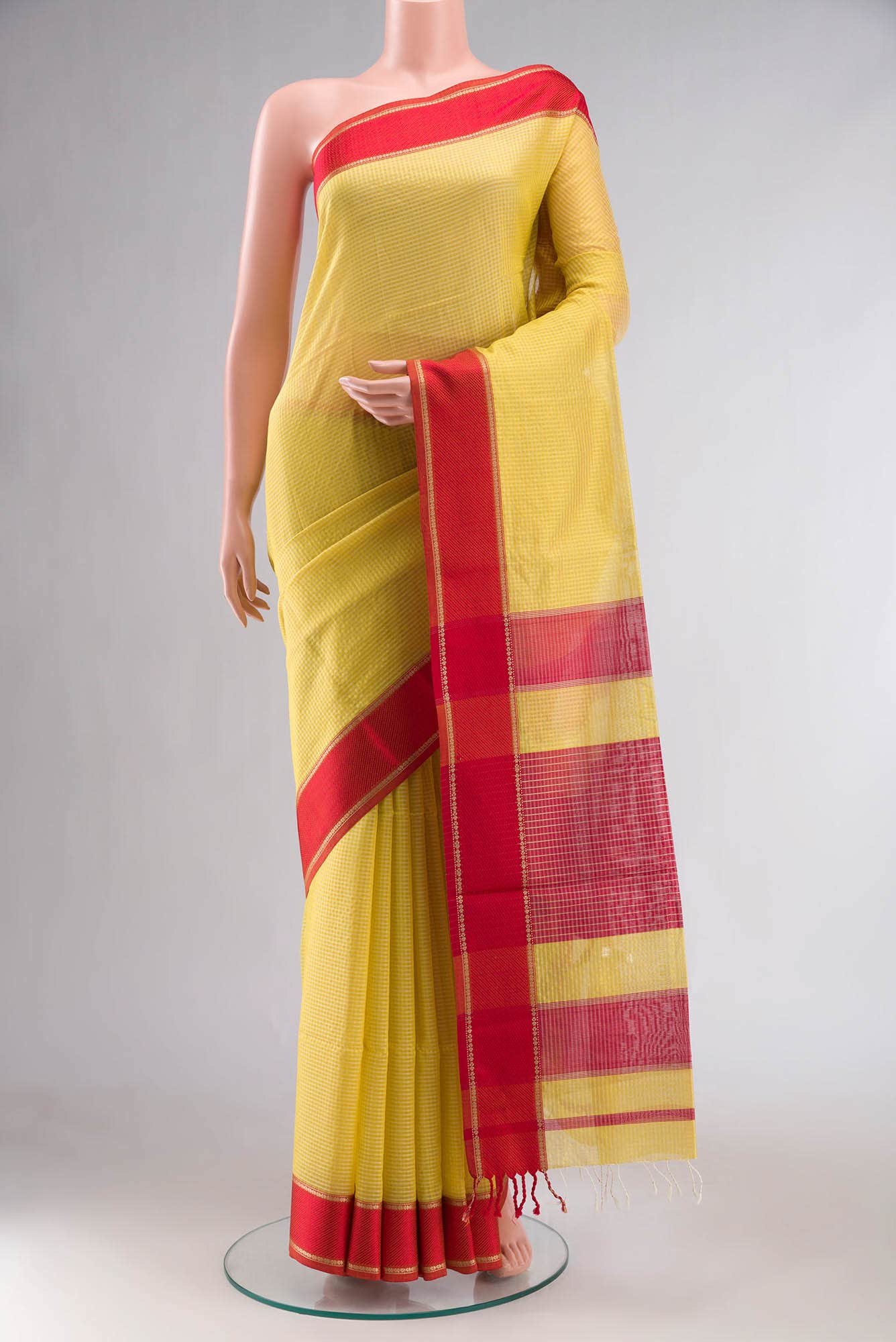 Yellow Maheshwari Silk Cotton Saree