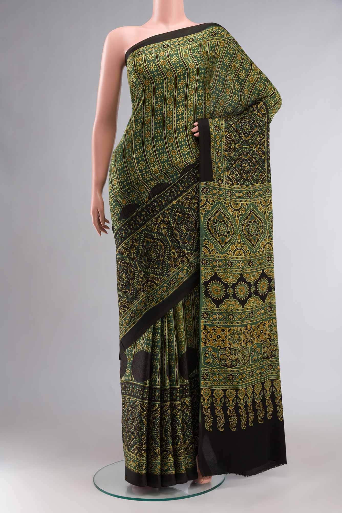 Green Blended Satin Silk Saree