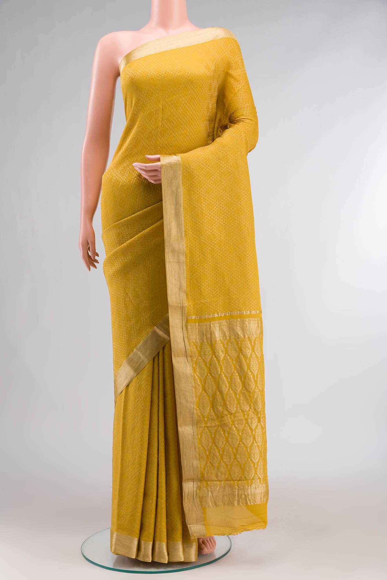 Yellow Mysore Crepe Saree