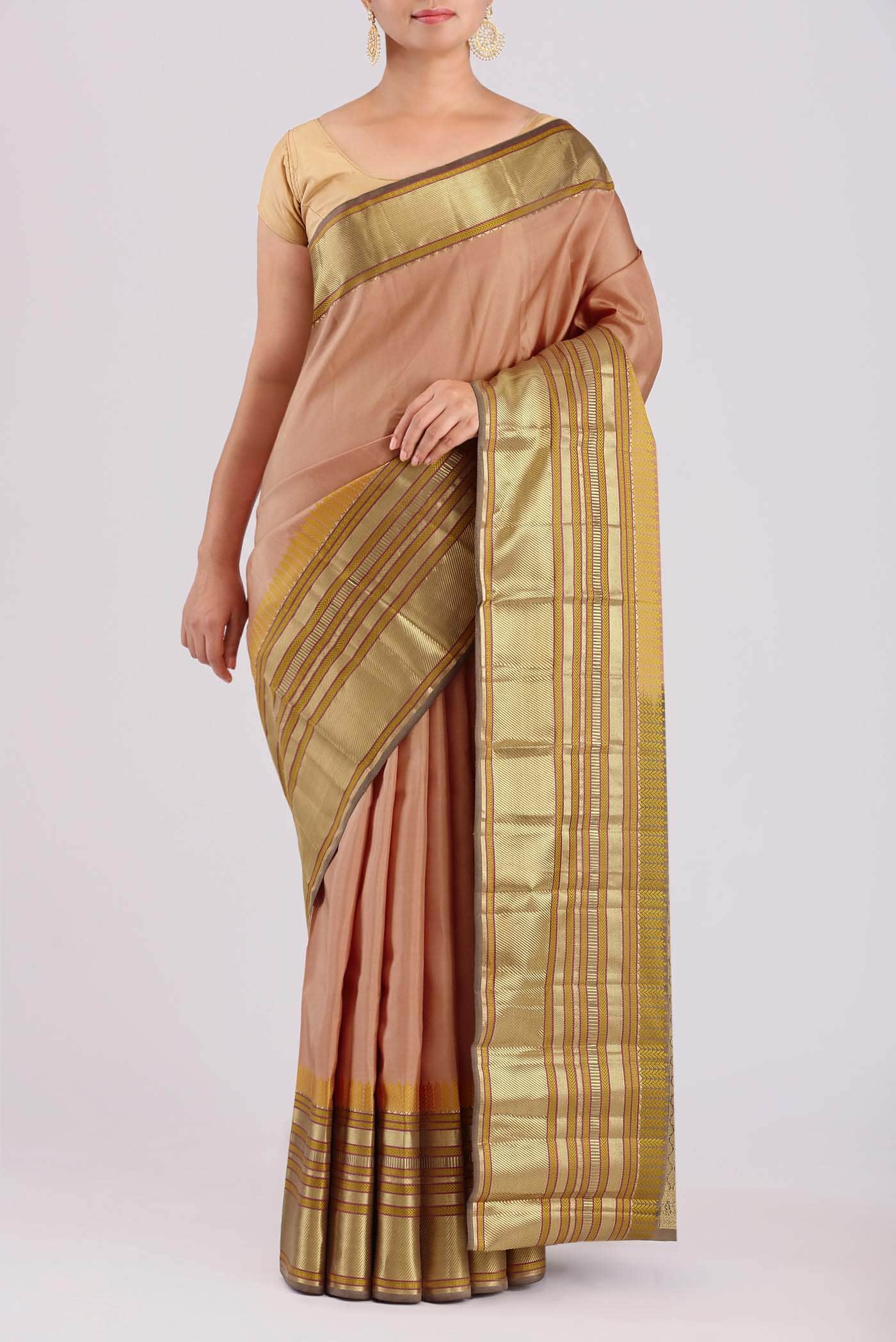 Sandal Kanchipuram Silk Saree