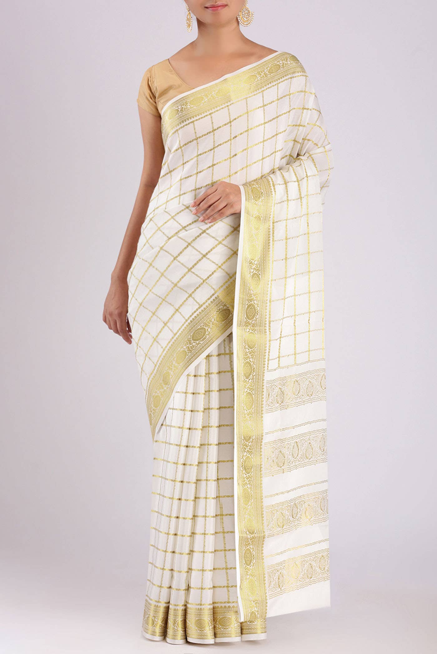 White Mysore Crepe Saree