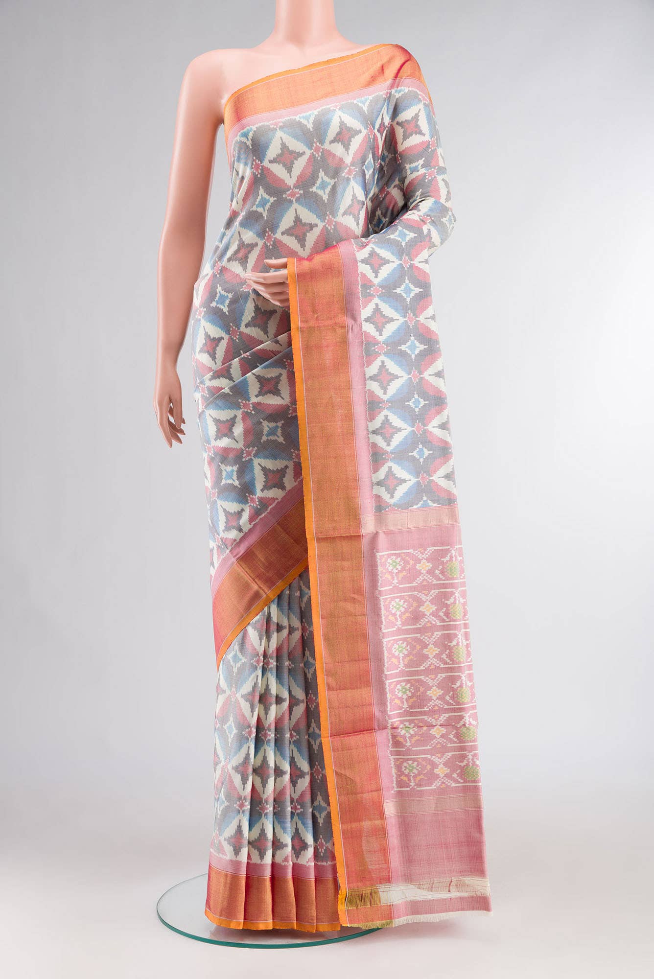 Cream Pochampally Silk Saree