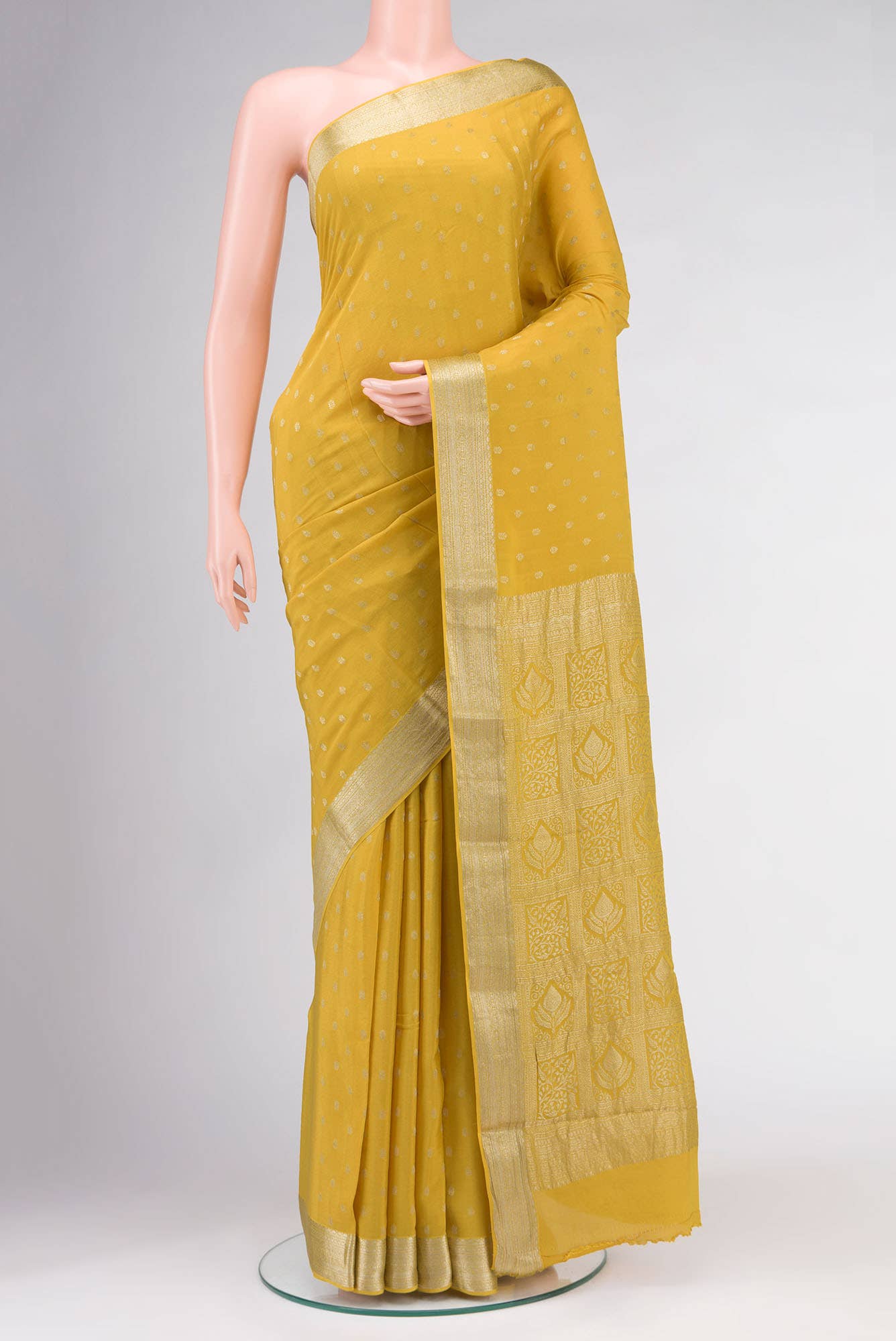 Yellow Mysore Crepe Saree