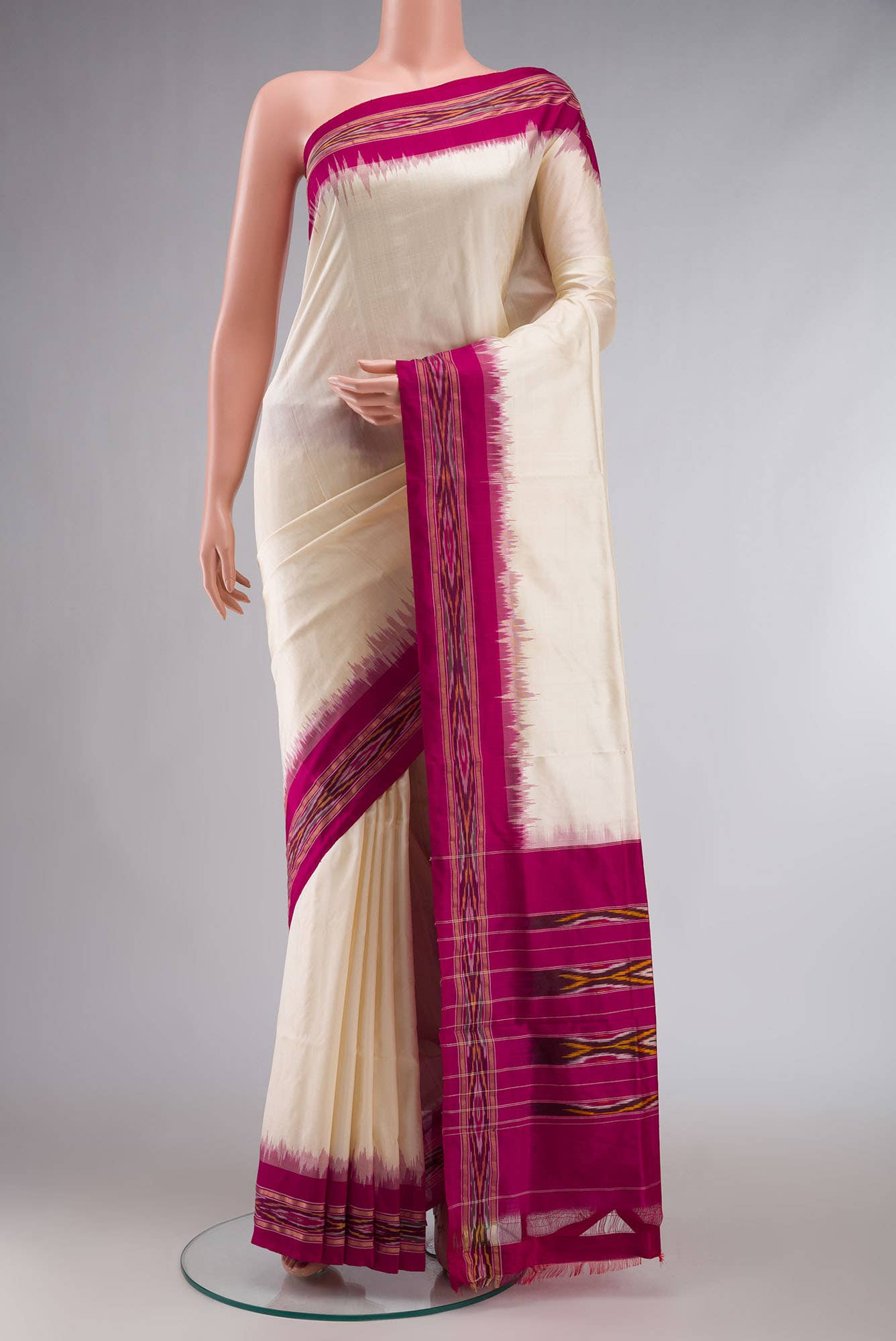 Cream Pochampally Silk Saree