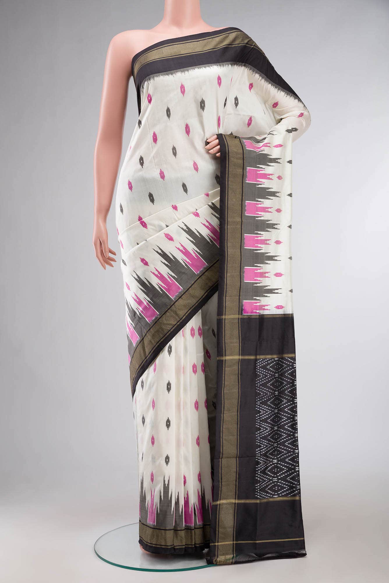 Cream Pochampally Silk Saree