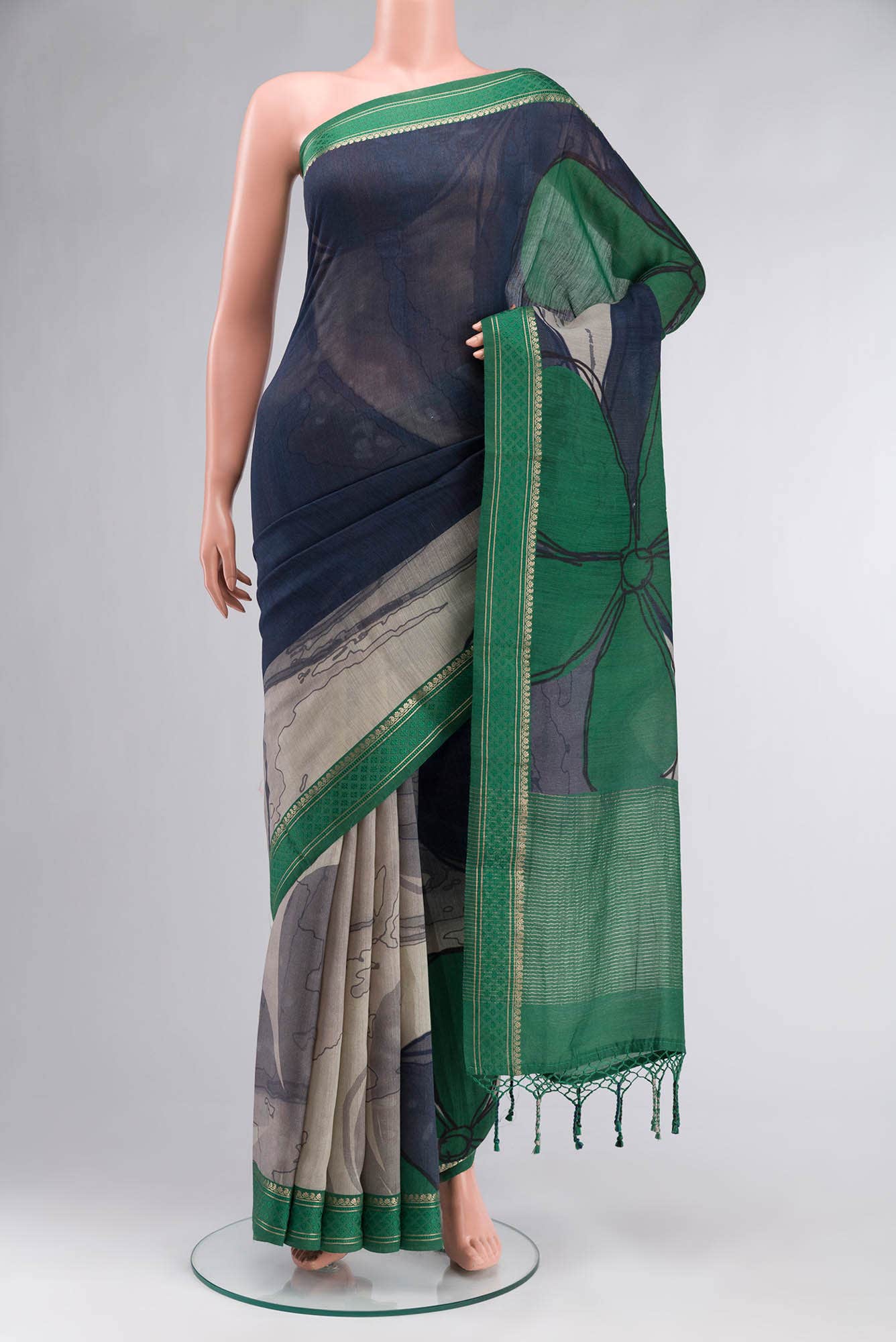 Blue Bhagalpuri Tussar Silk Saree