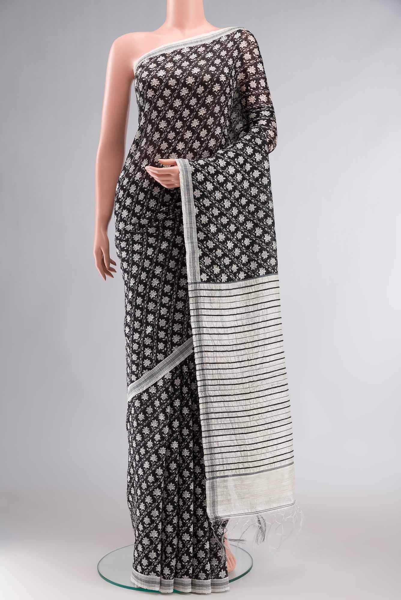 Black Bhagalpuri Tussar Silk Saree