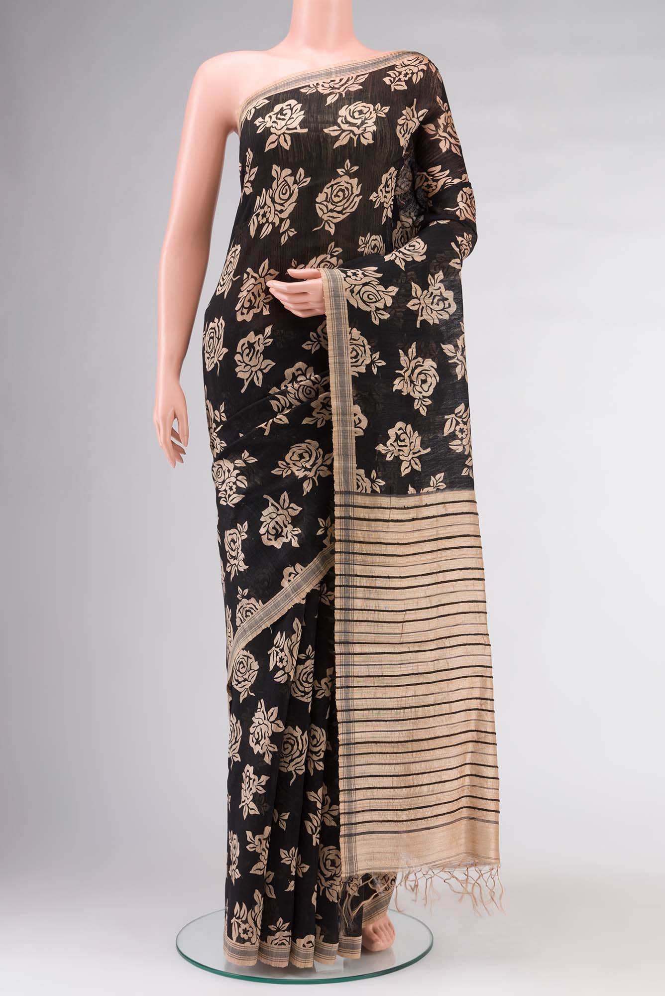 Black Bhagalpuri Tussar Silk Saree