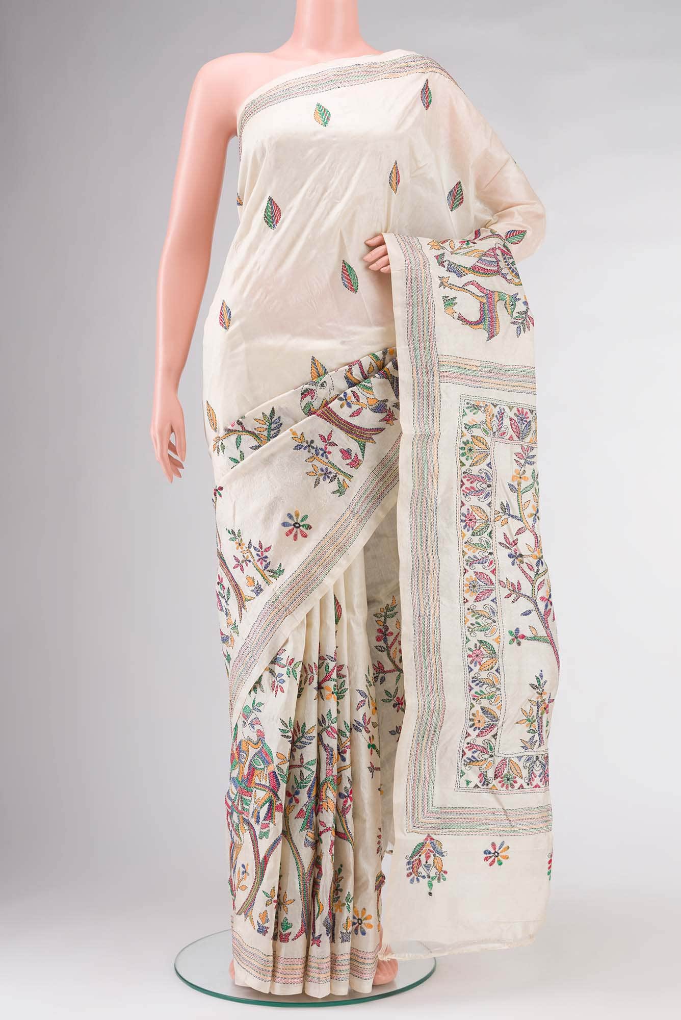Beige Tussar Silk Saree