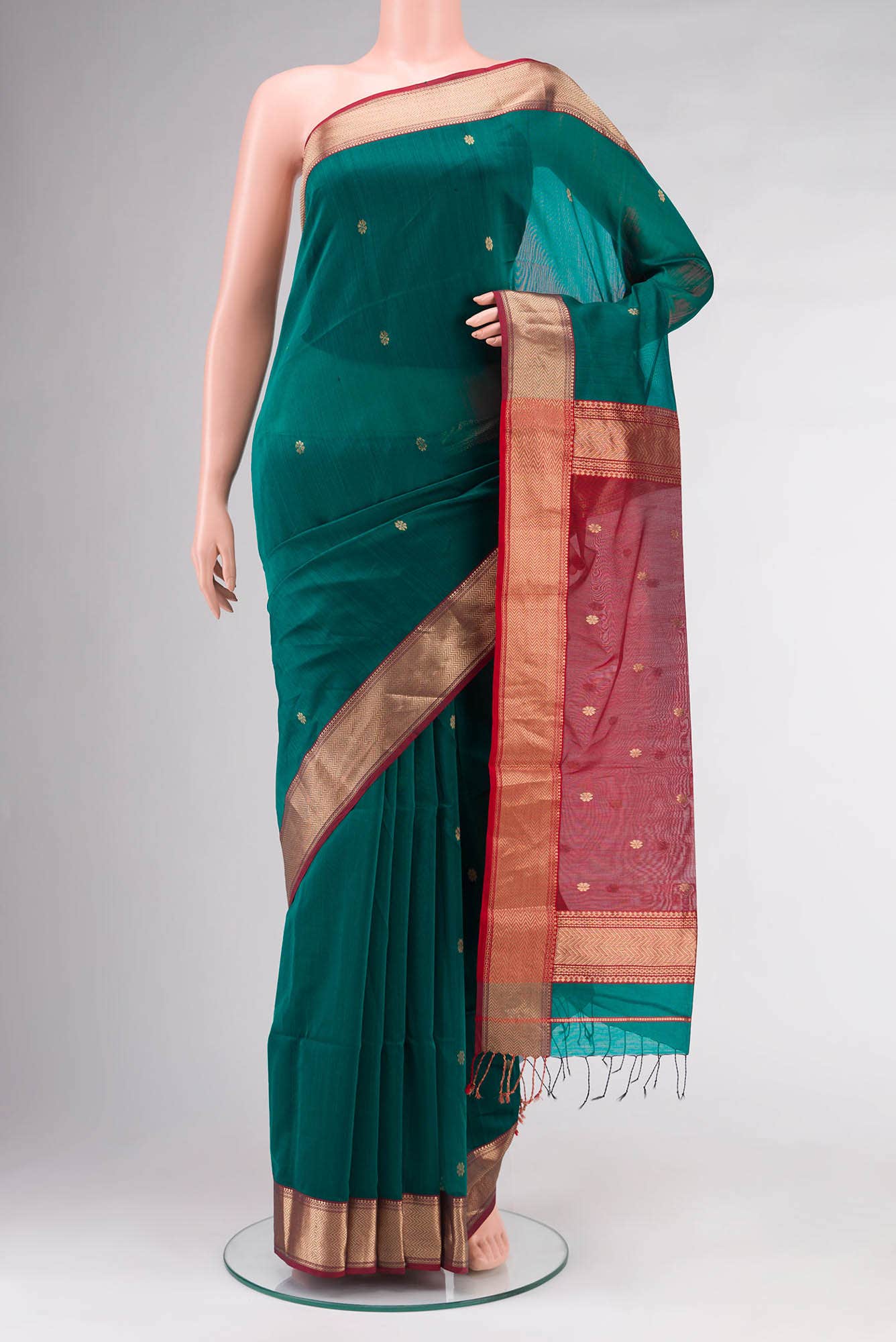 Green Maheshwari Silk Cotton Saree