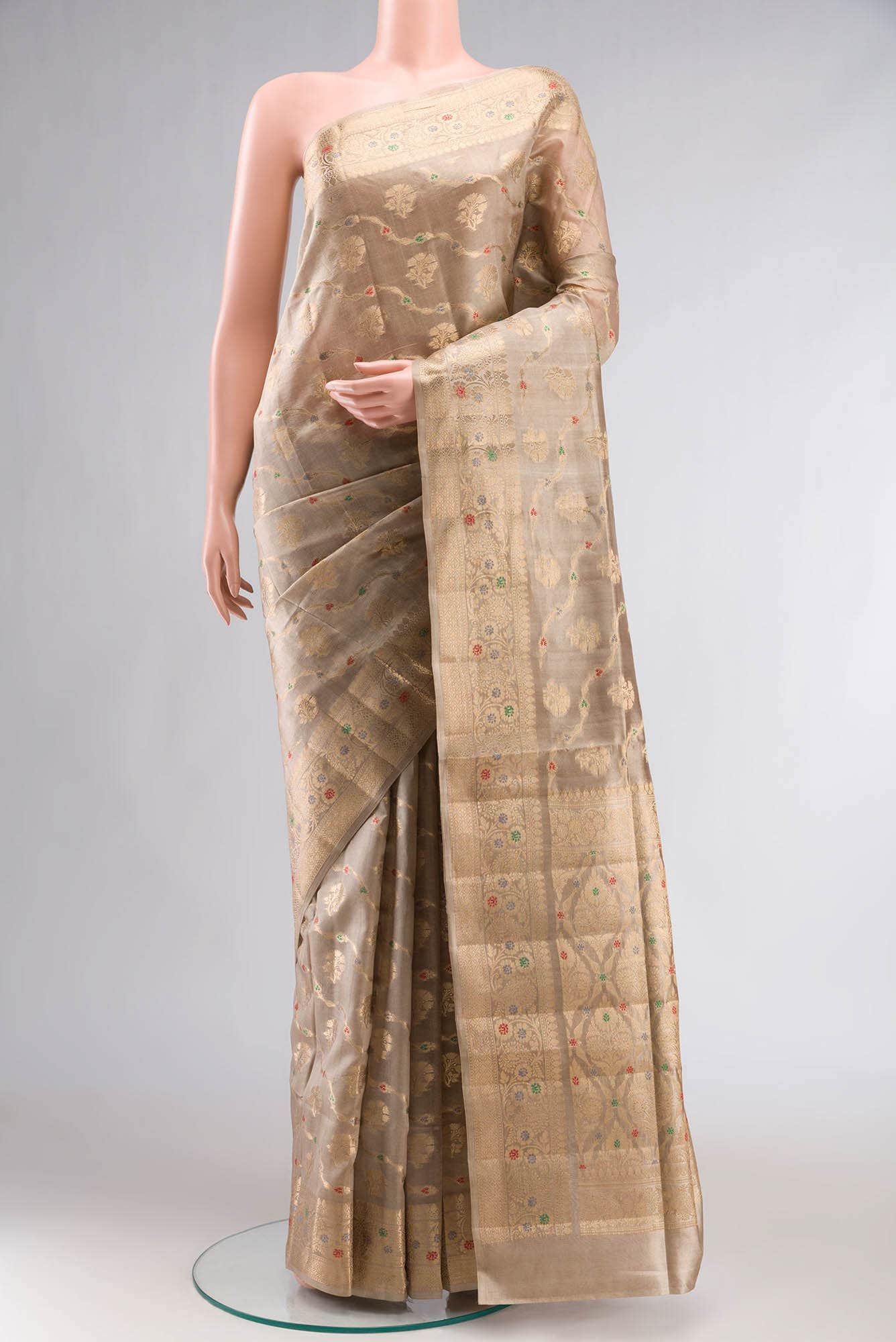Dark Beige Banarasi Raw Silk Saree