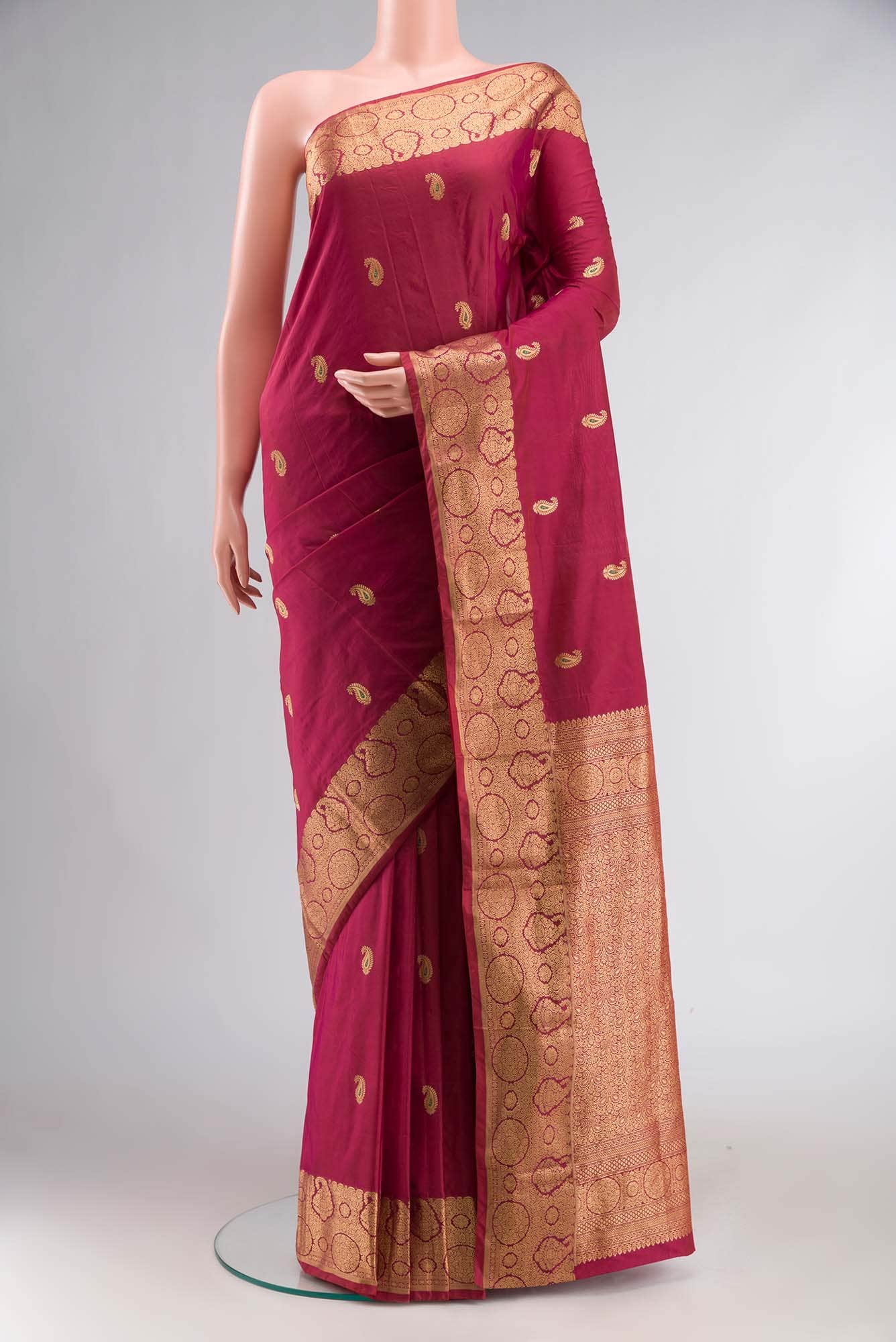 Dark Pink Blended Bangalore Silk Saree
