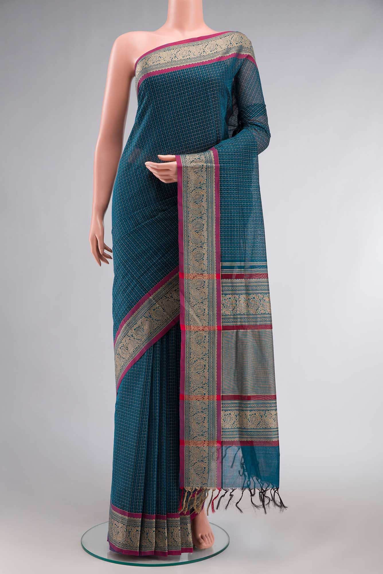 Blue Coimbatore Cotton Saree