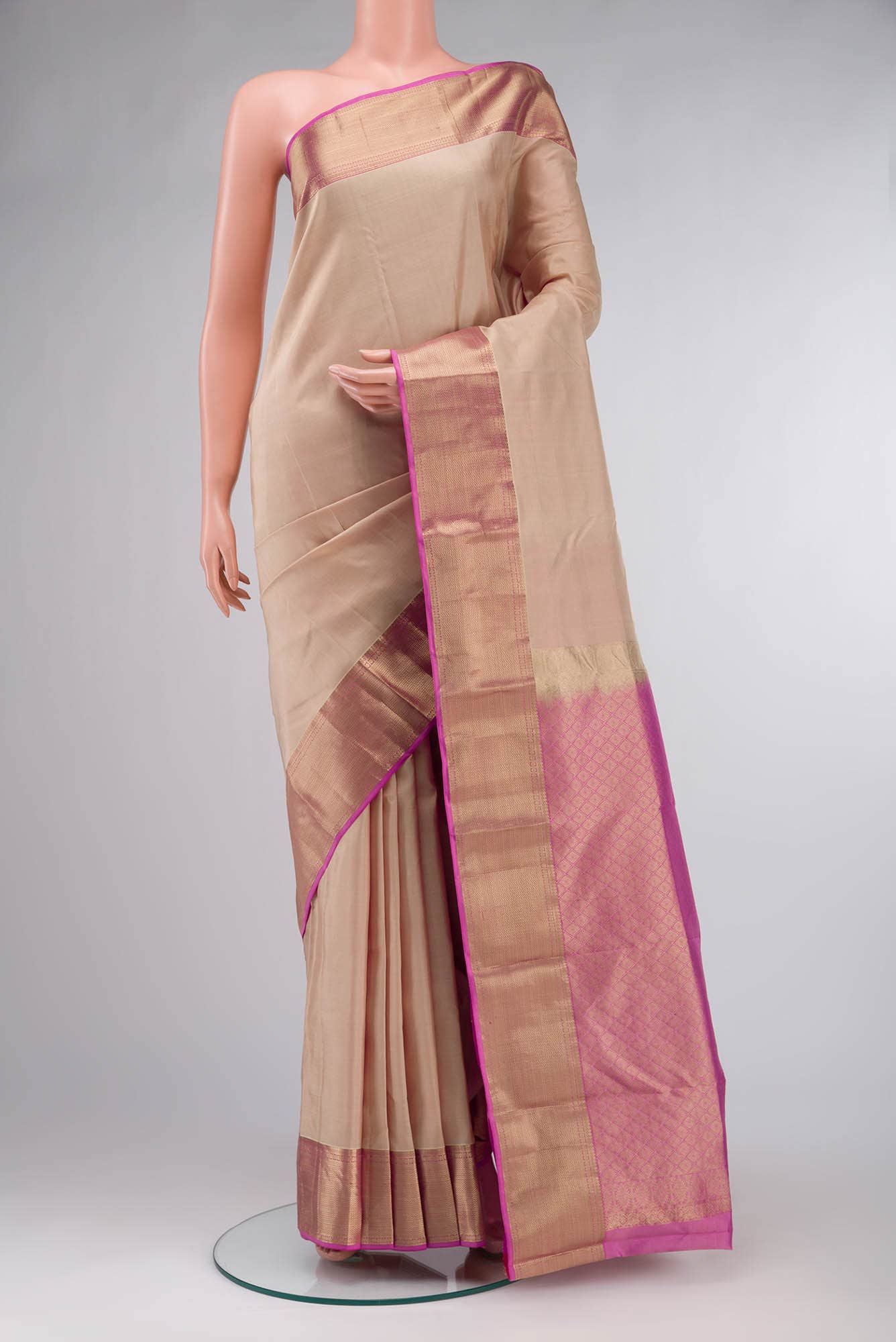 Beige Kanchipuram Silk Saree