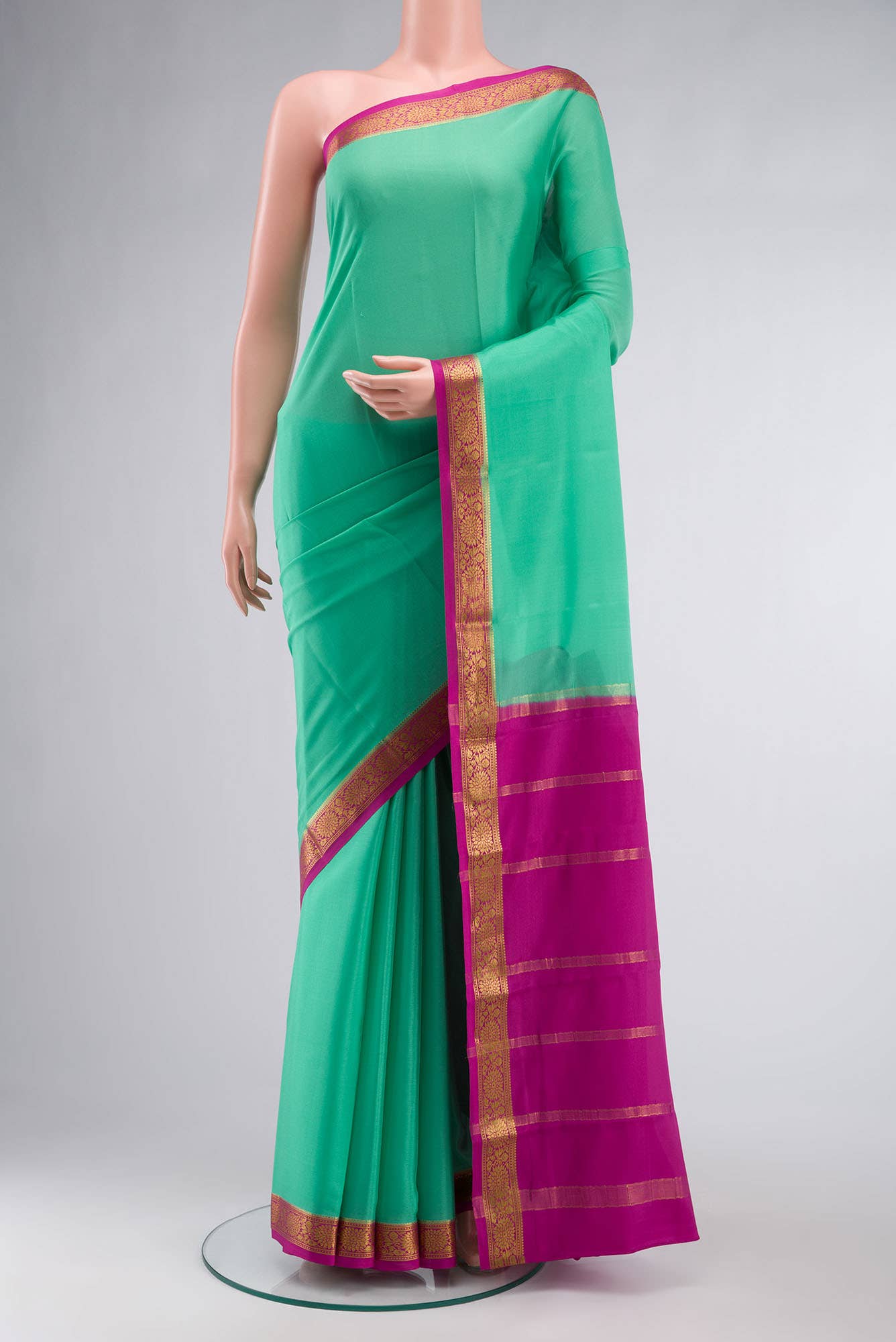 Sea Green Mysore Crepe Saree