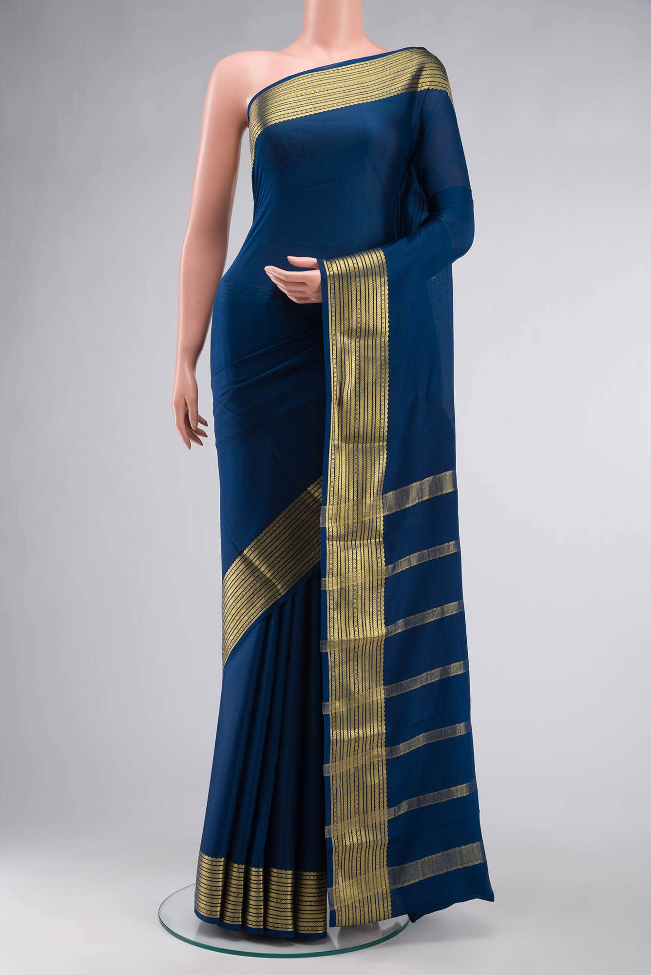 Blue Mysore Crepe Saree