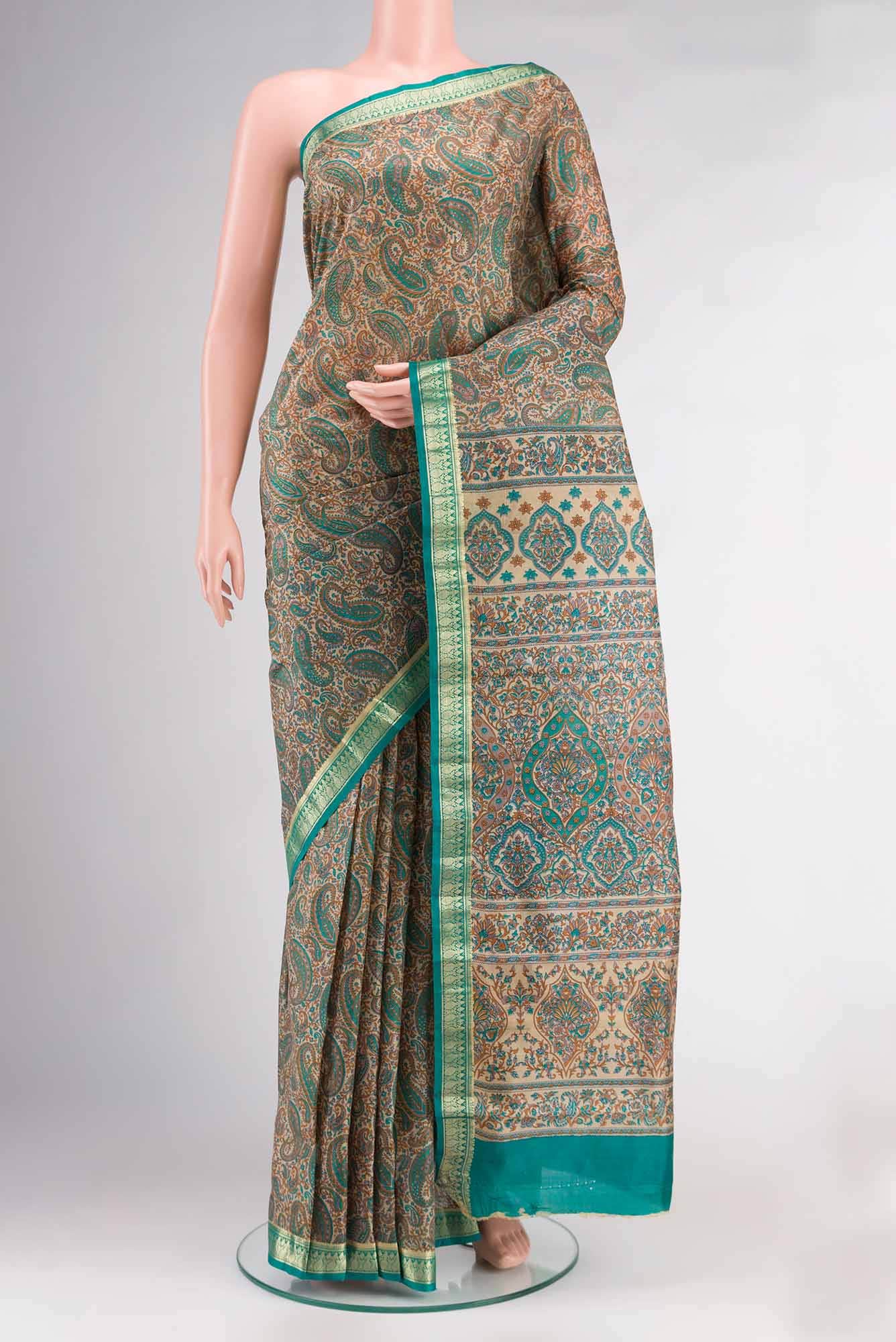 Beige Printed Silk Saree
