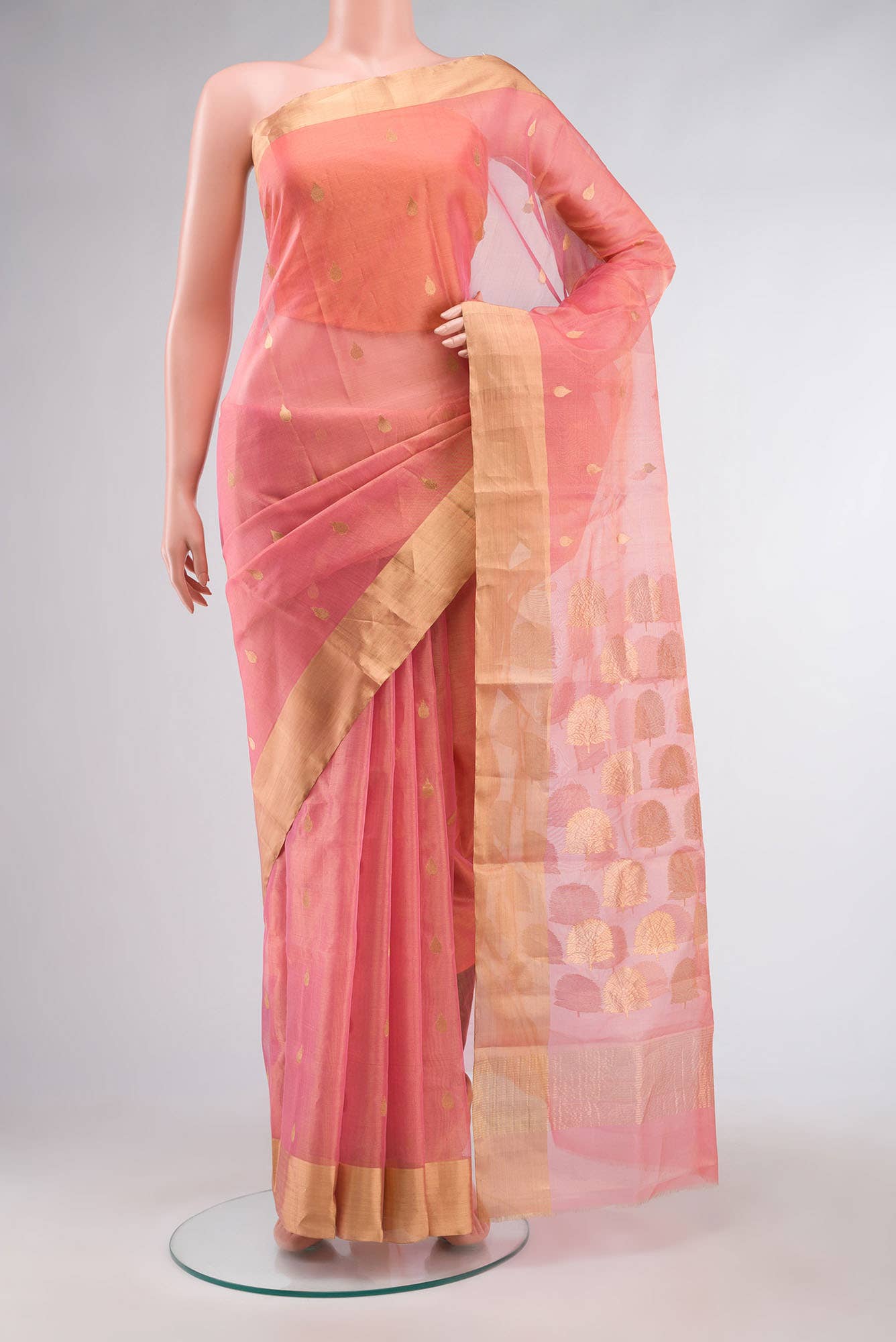 Pink Chanderi Tissue Silk Saree