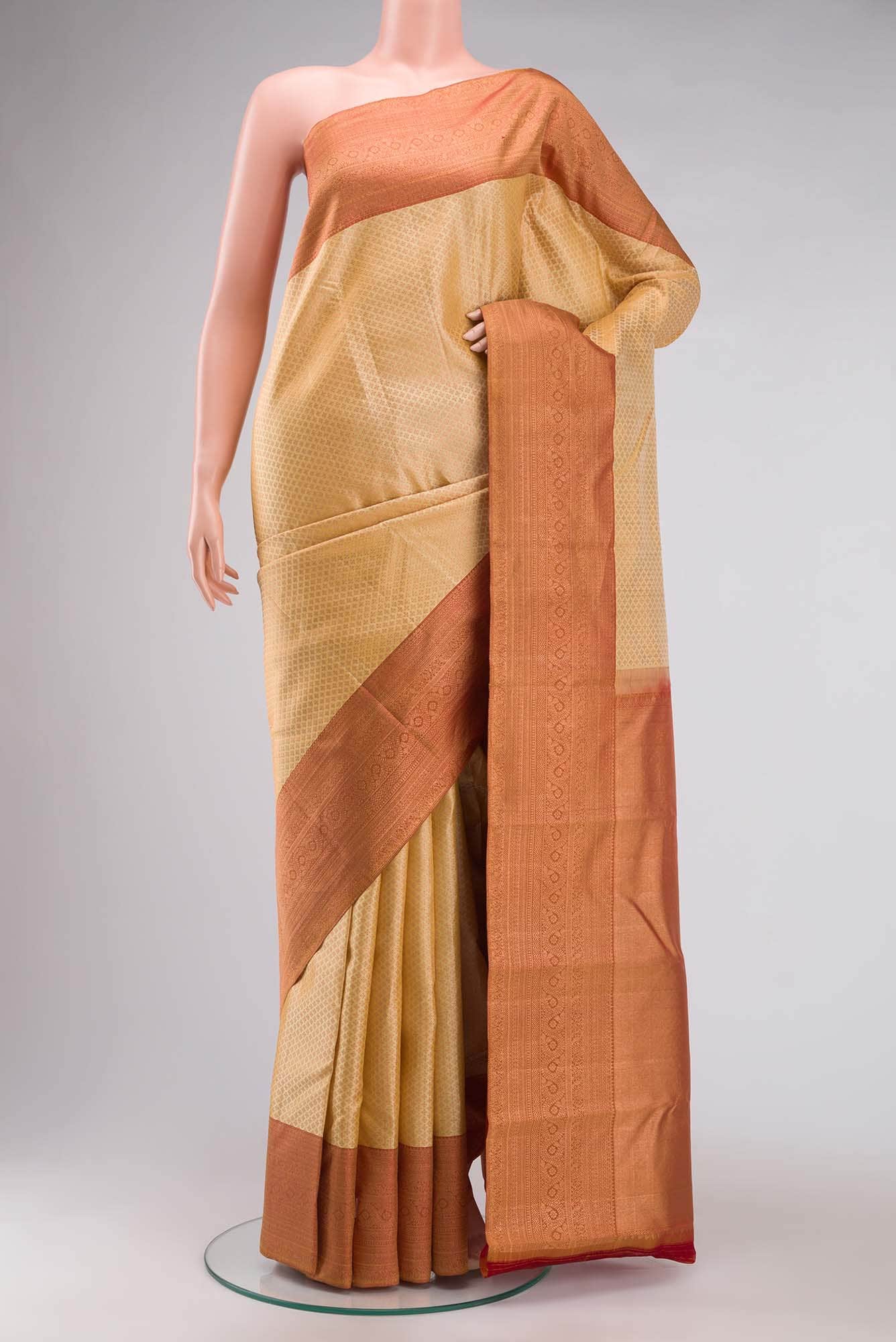 Beige Kanchipuram Silk Saree