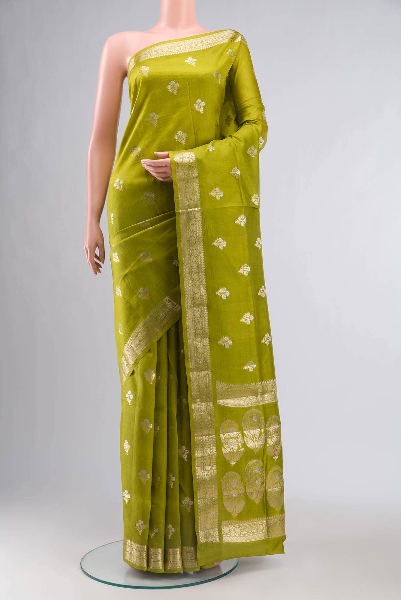 Green Banarasi Raw Silk Saree