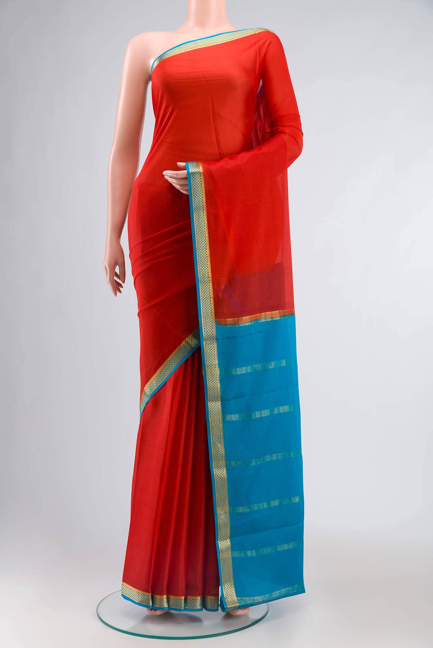 Red Mysore Crepe Saree