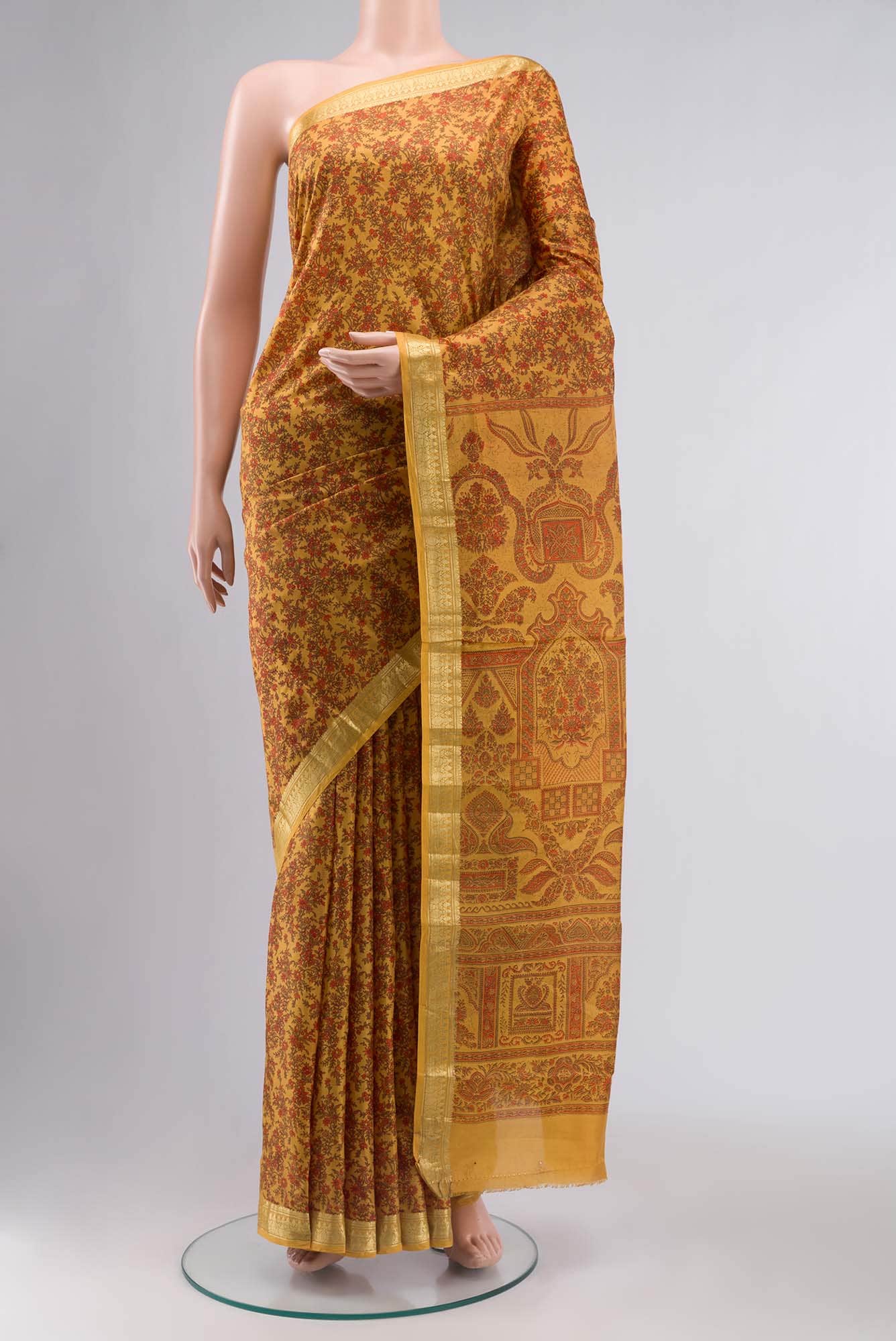 Mustard Printed Silk Saree