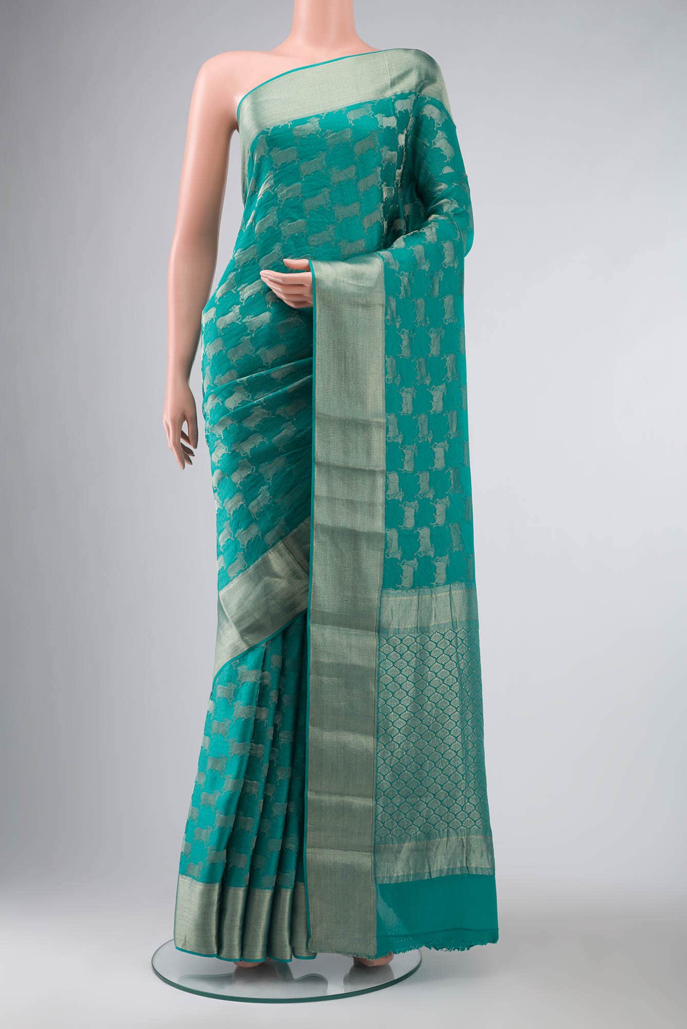 Turquoise Mysore Crepe Saree