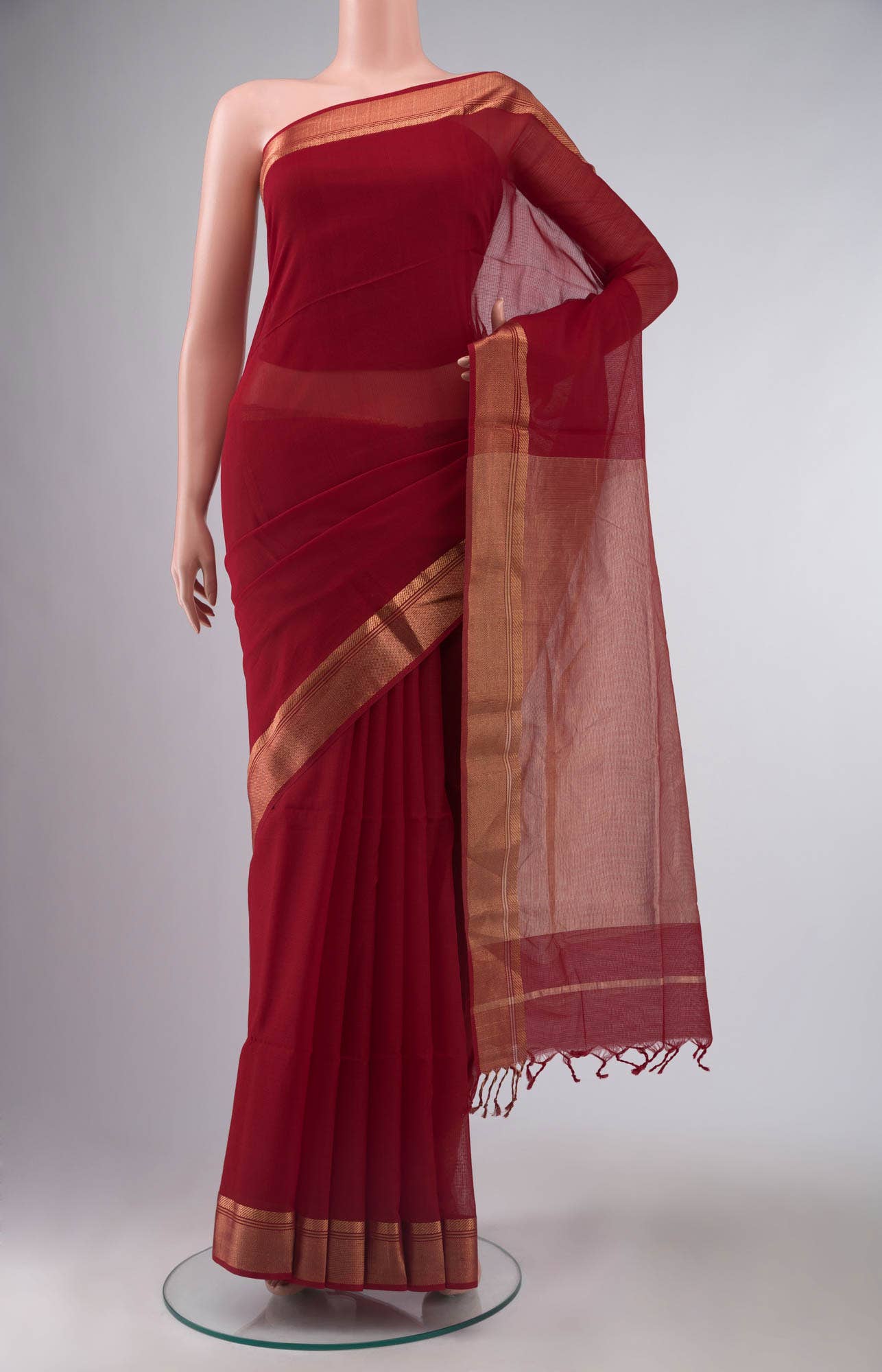 Red Maheshwari Silk Cotton Saree