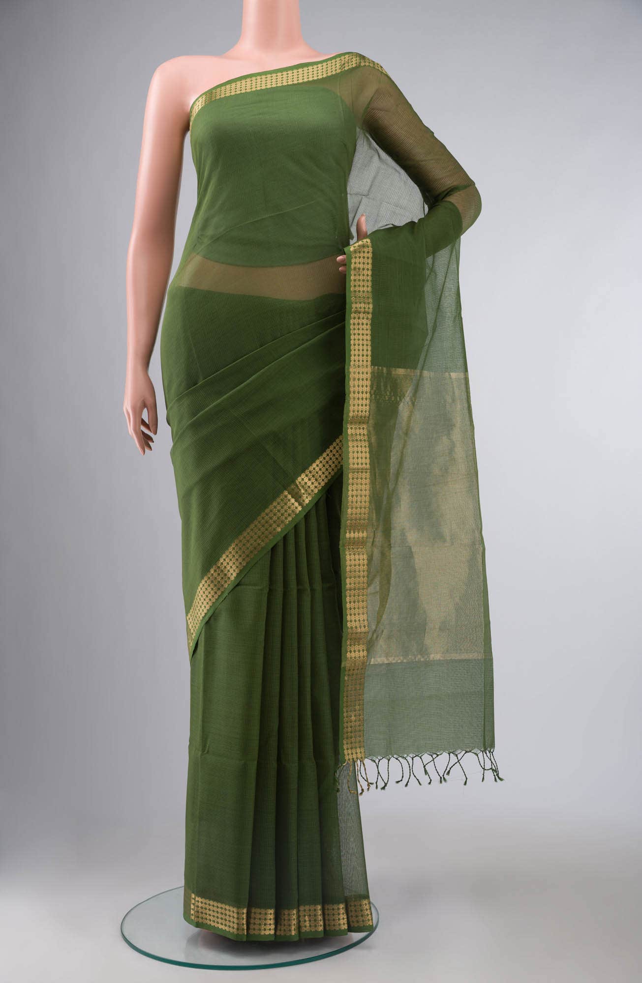 Green Maheshwari Silk Cotton Saree