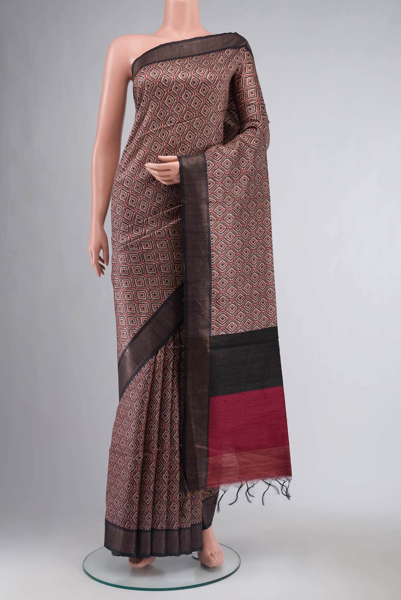 Beige Bhagalpuri Tussar Silk Saree