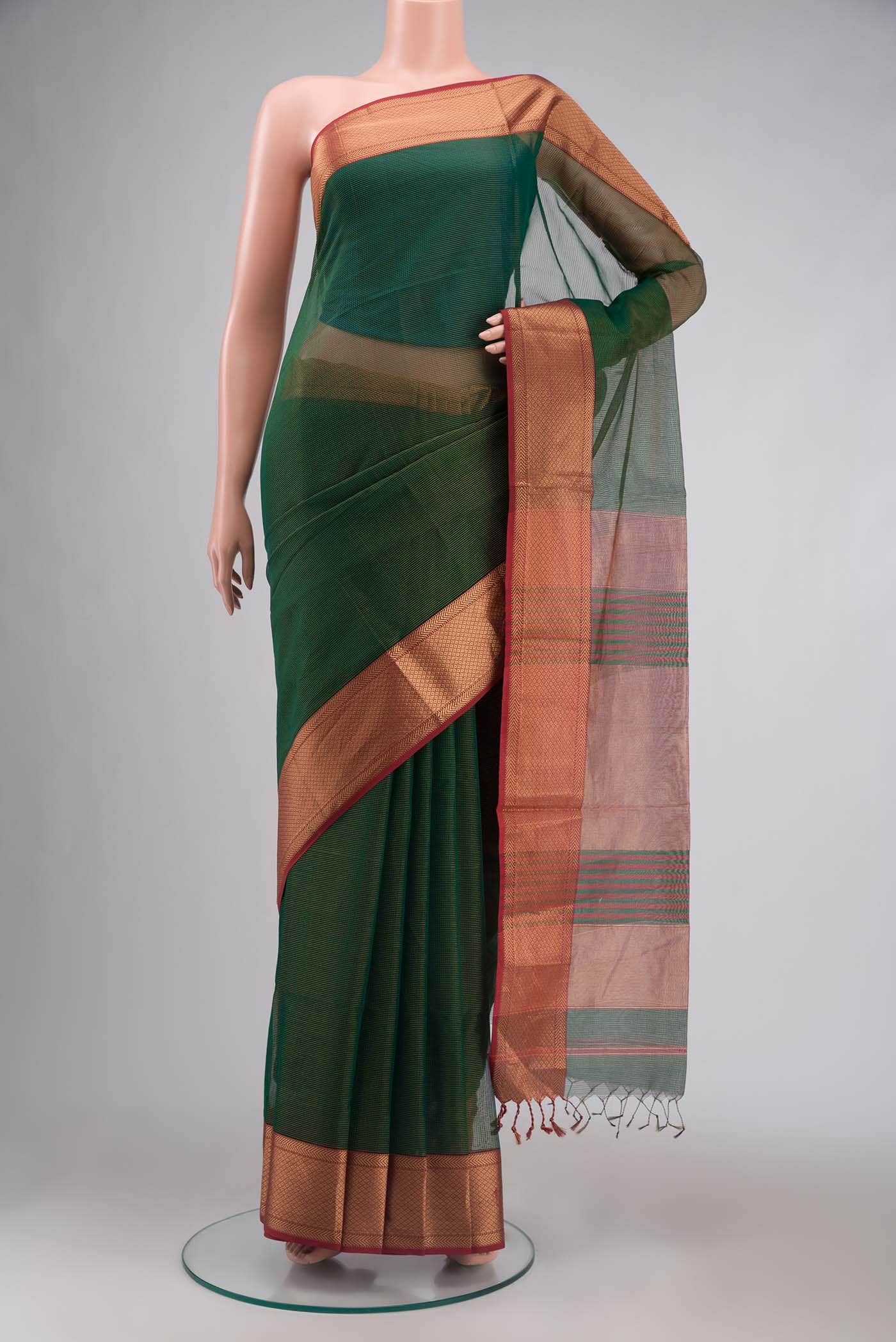Green Maheshwari Silk Cotton Saree