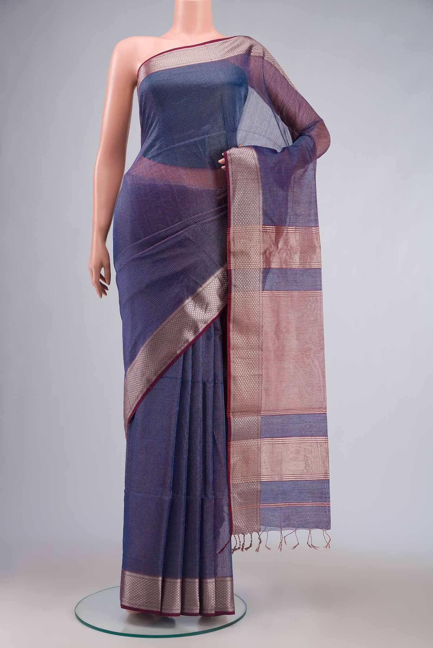 Blue Maheshwari Silk Cotton Saree