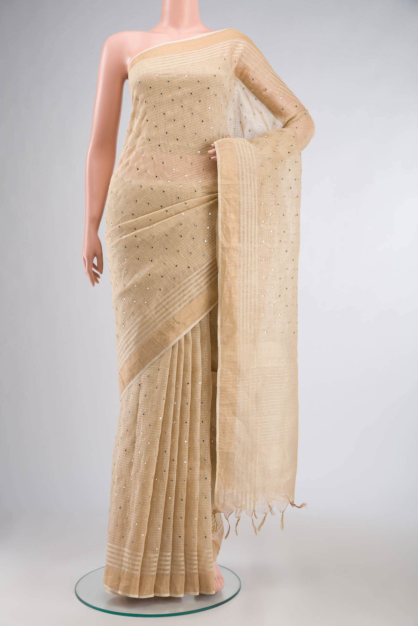 Beige Linen Saree
