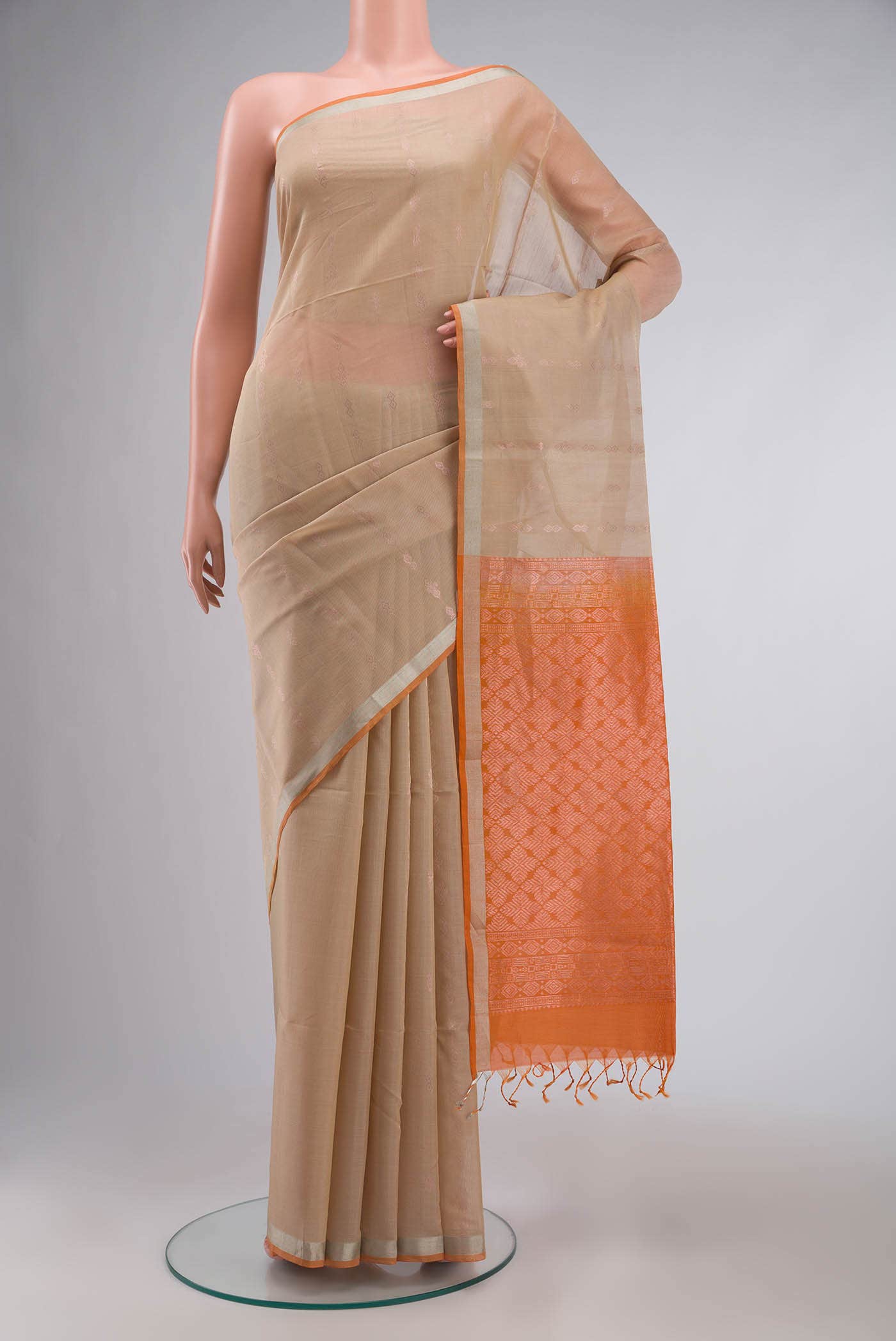 Beige Silk Cotton Saree