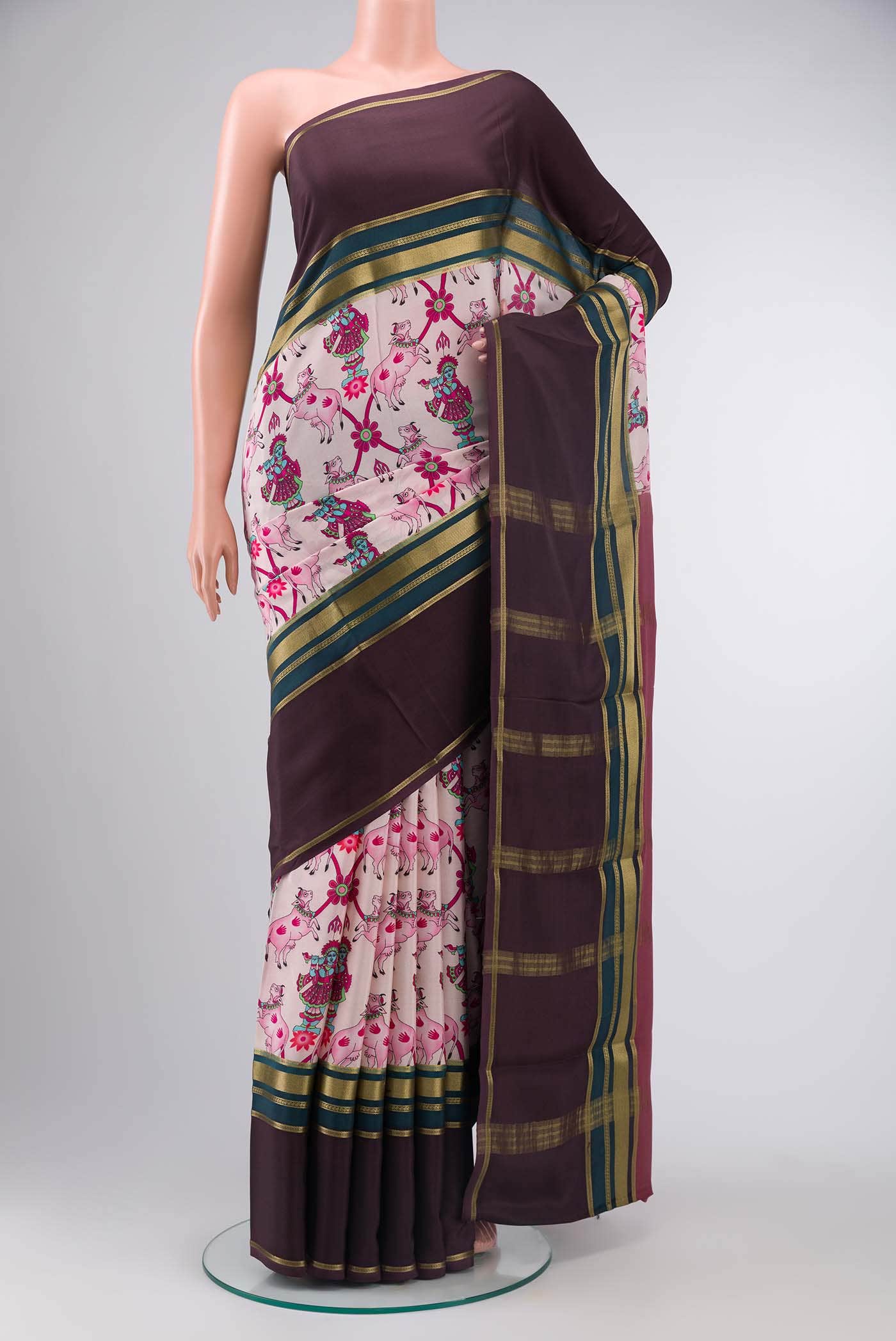 Pink Mysore Crepe Saree