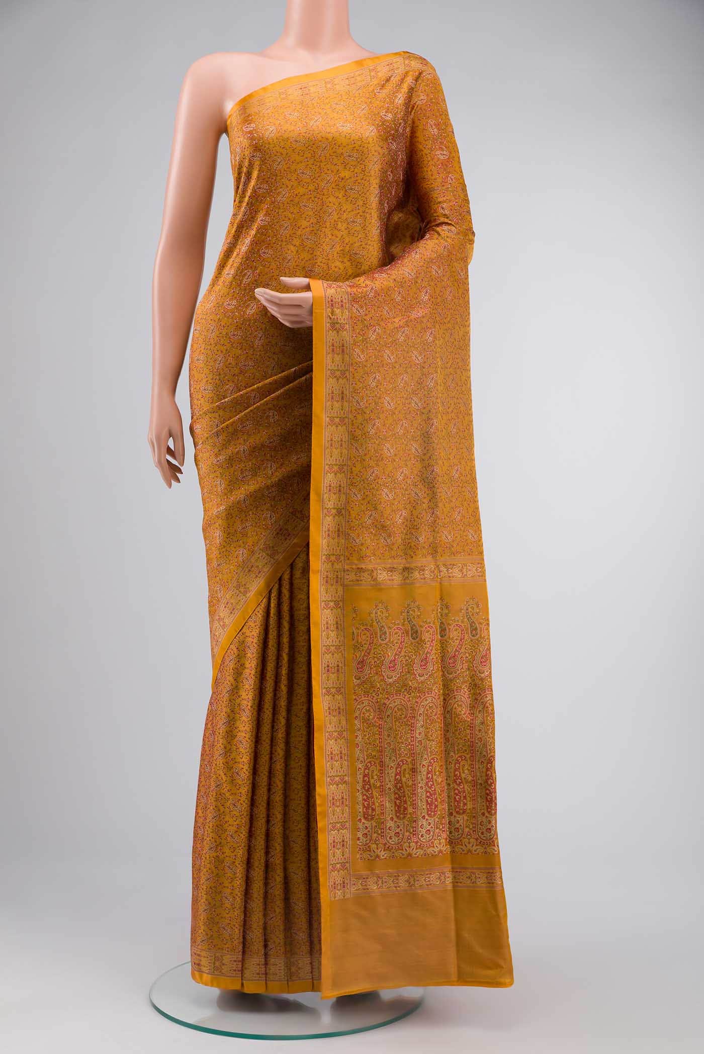 Mustard Banarasi Tanchoi Silk Saree
