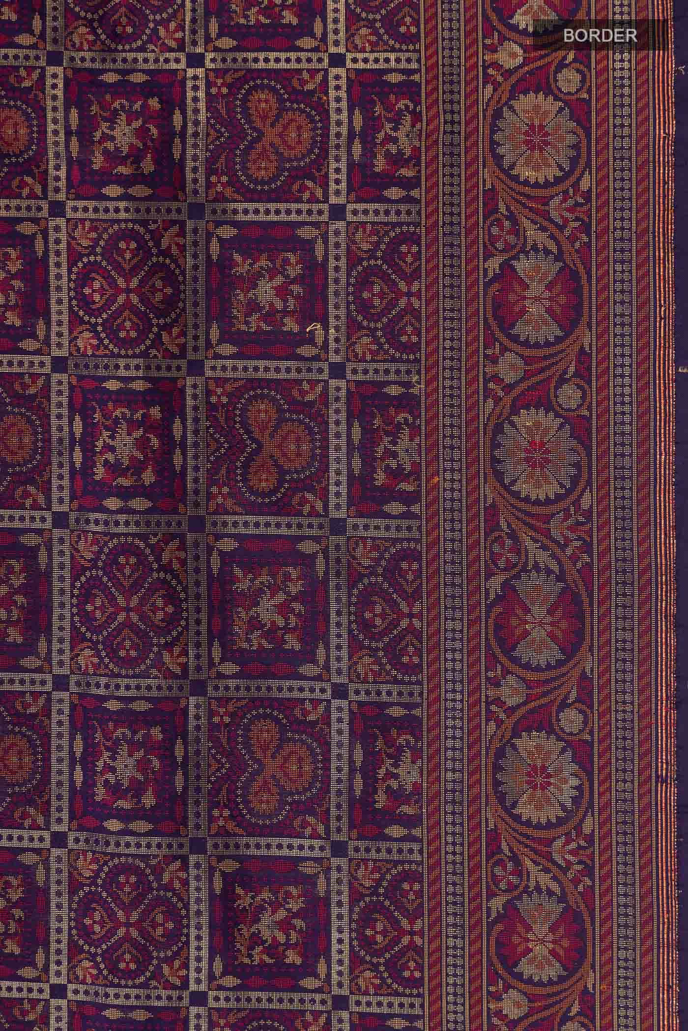 Navy Blue Banarasi Tanchoi Silk Saree