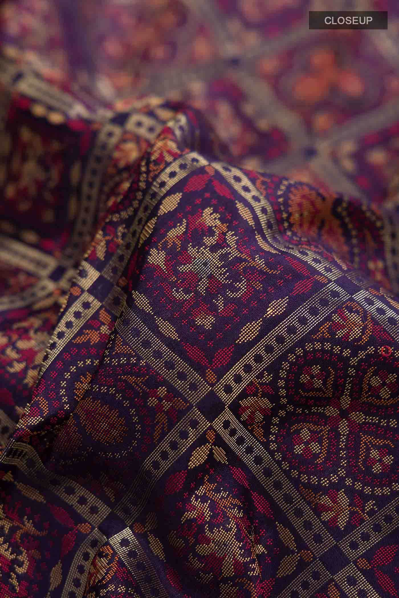 Navy Blue Banarasi Tanchoi Silk Saree