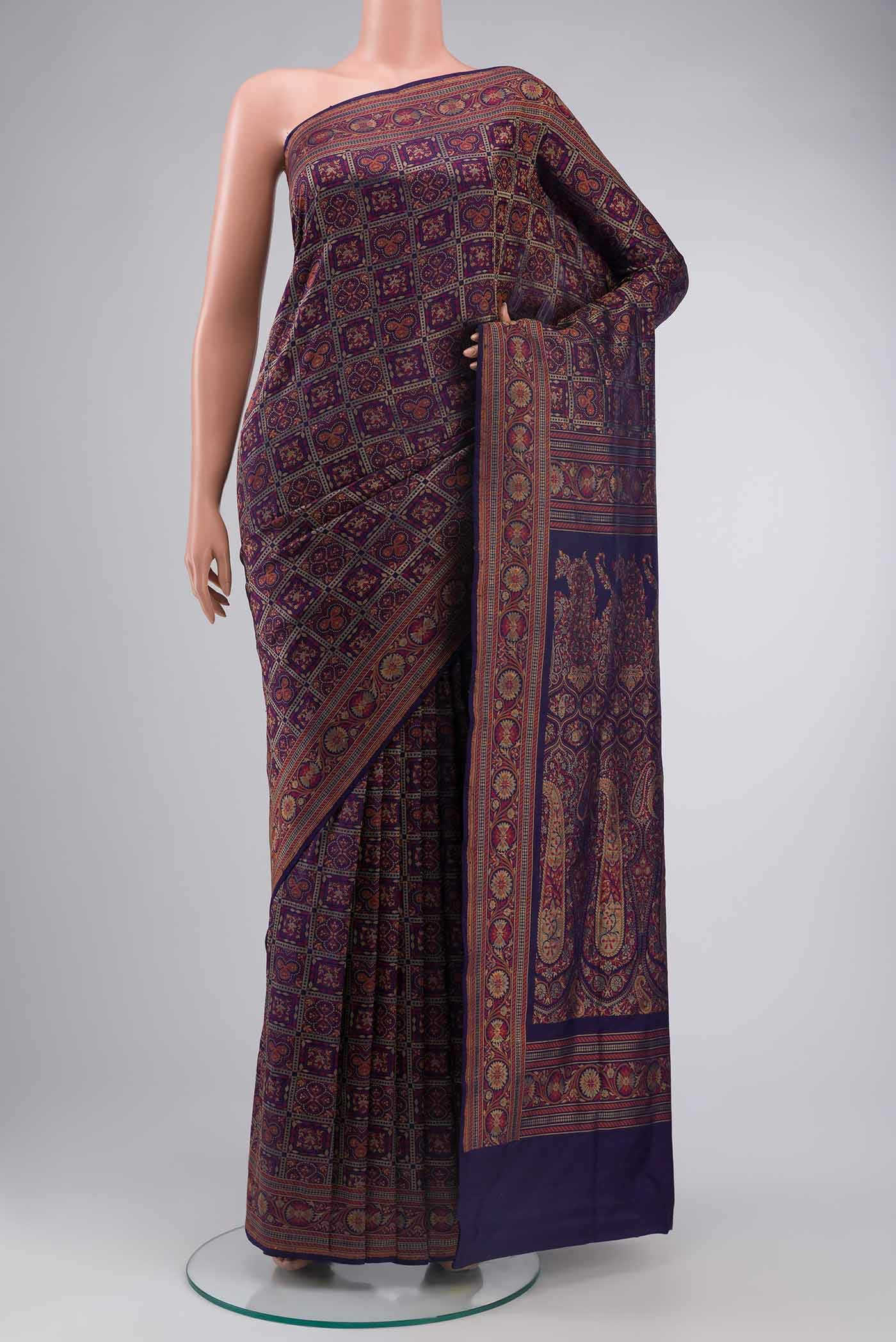 Navy Blue Banarasi Tanchoi Silk Saree