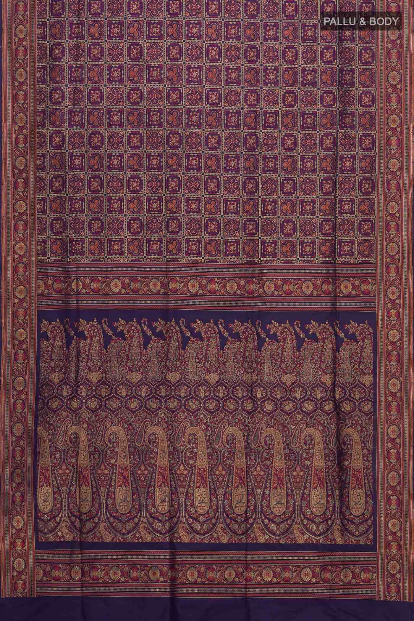 Navy Blue Banarasi Tanchoi Silk Saree