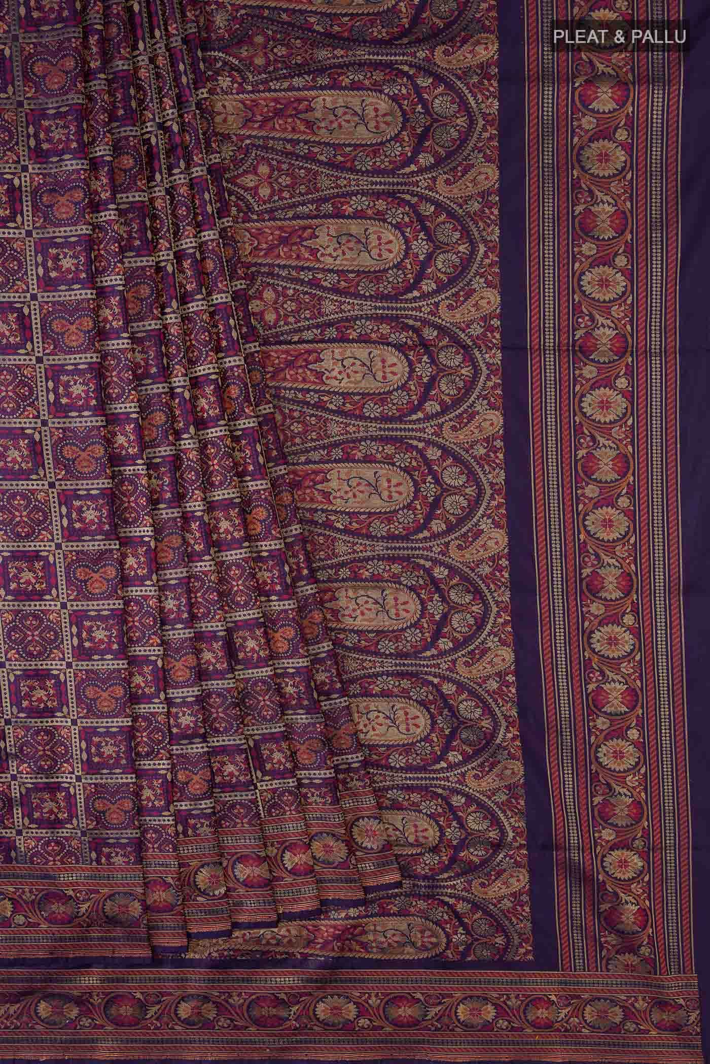 Navy Blue Banarasi Tanchoi Silk Saree