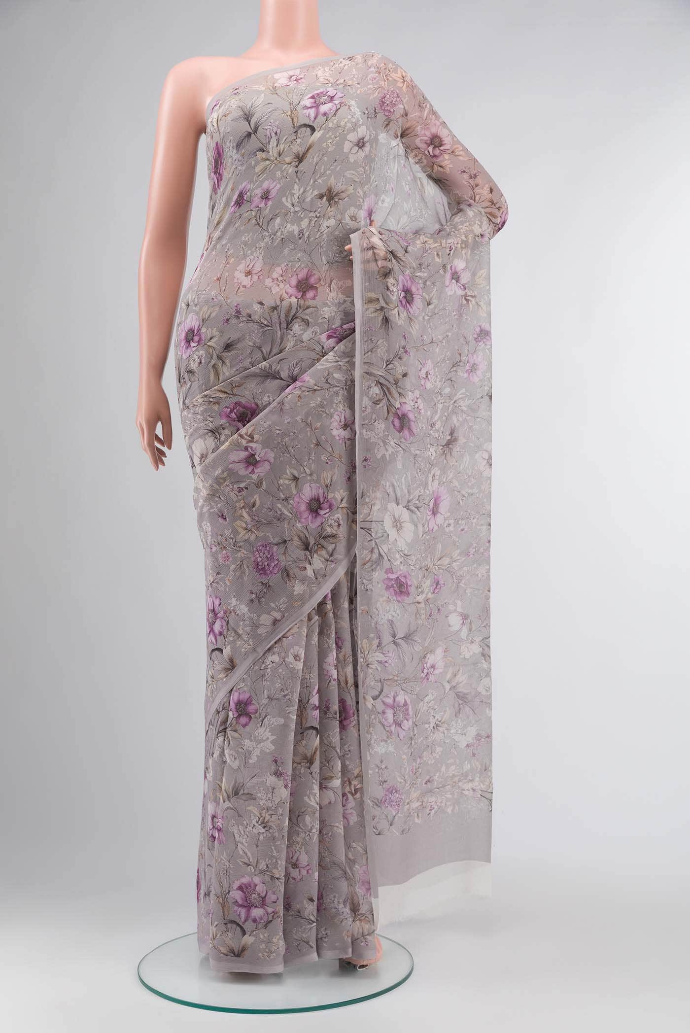 Grey Mysore Chiffon Saree