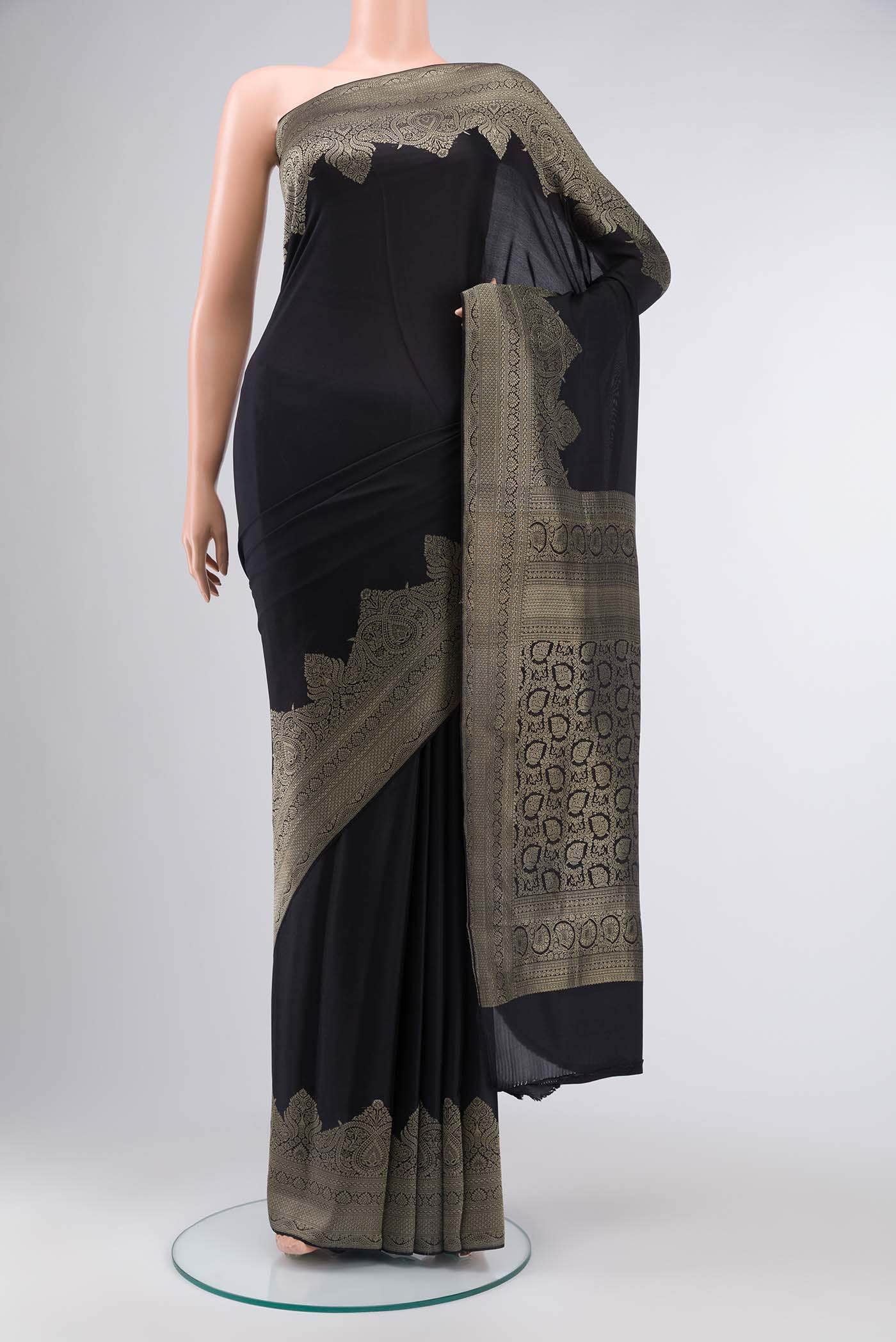 Black Mysore Crepe Saree