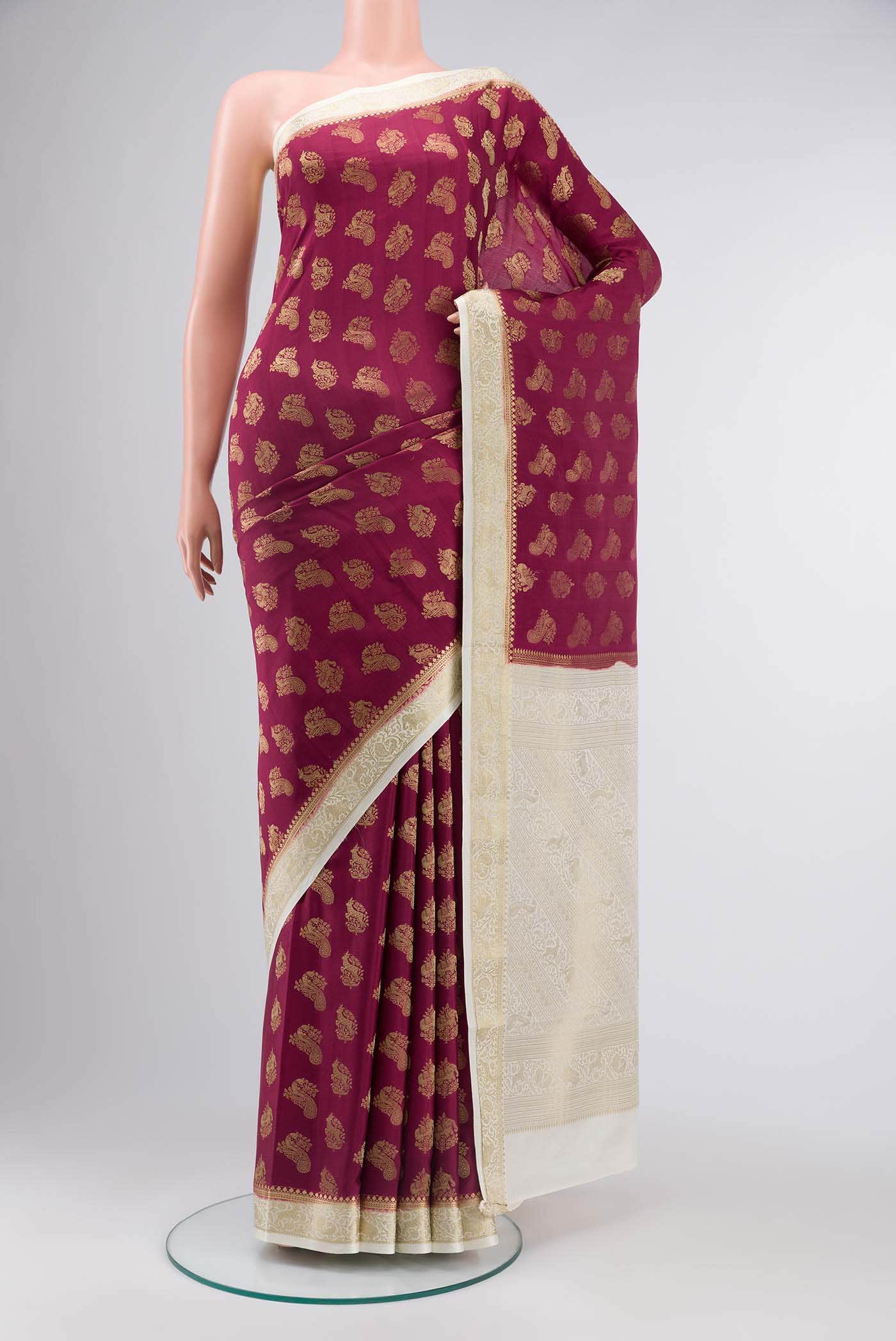 Maroon Mysore Crepe Saree