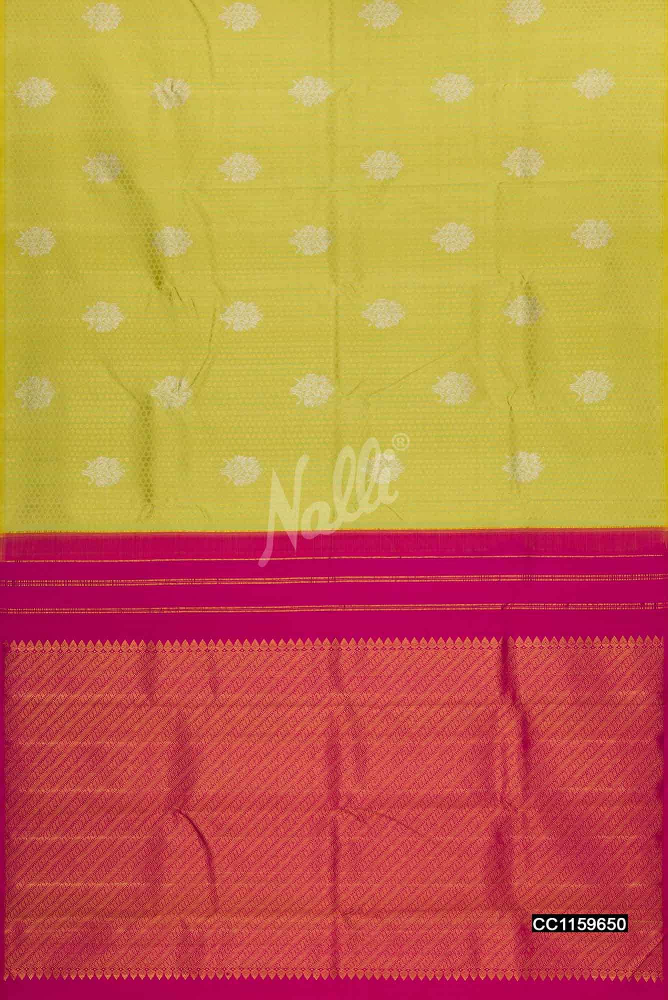 Yellow with Green Dual Tone Kanchipuram Silk Saree