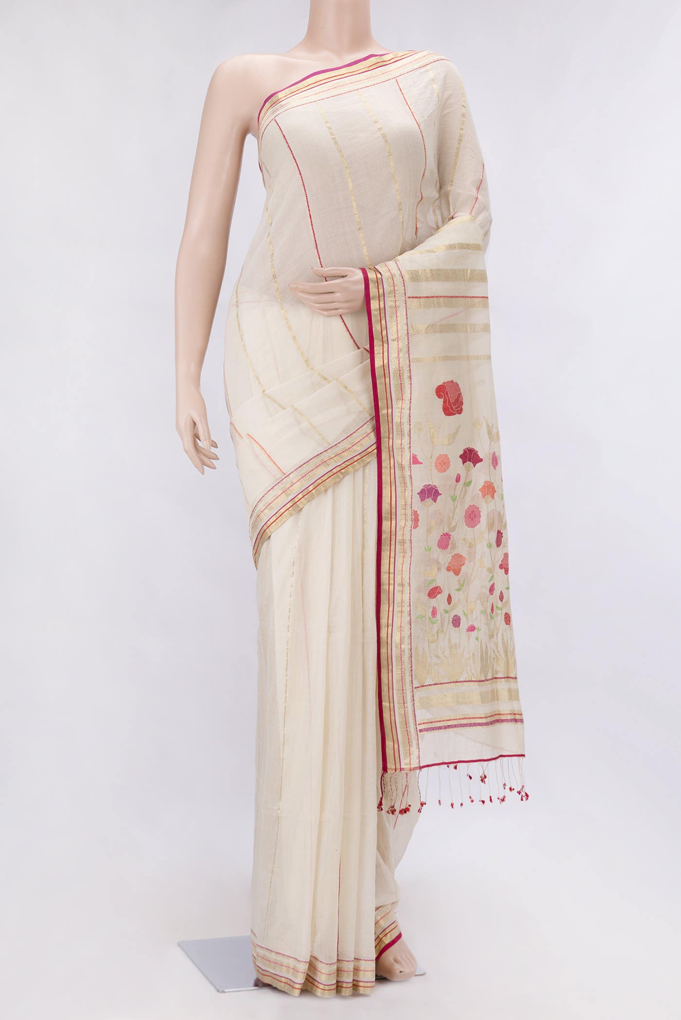 Off White Dual Tone Chanderi Silk Saree