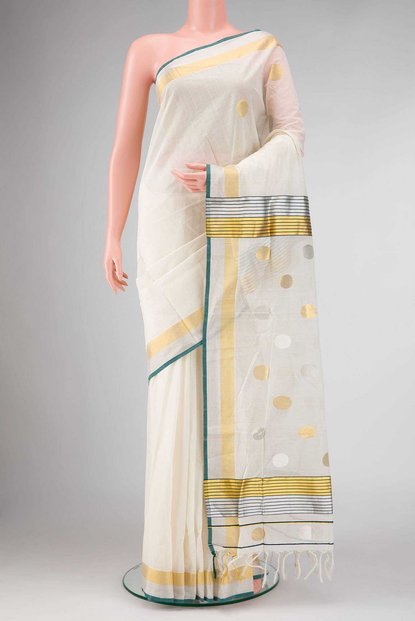 Off White Dual Tone Kerala Cotton Saree
