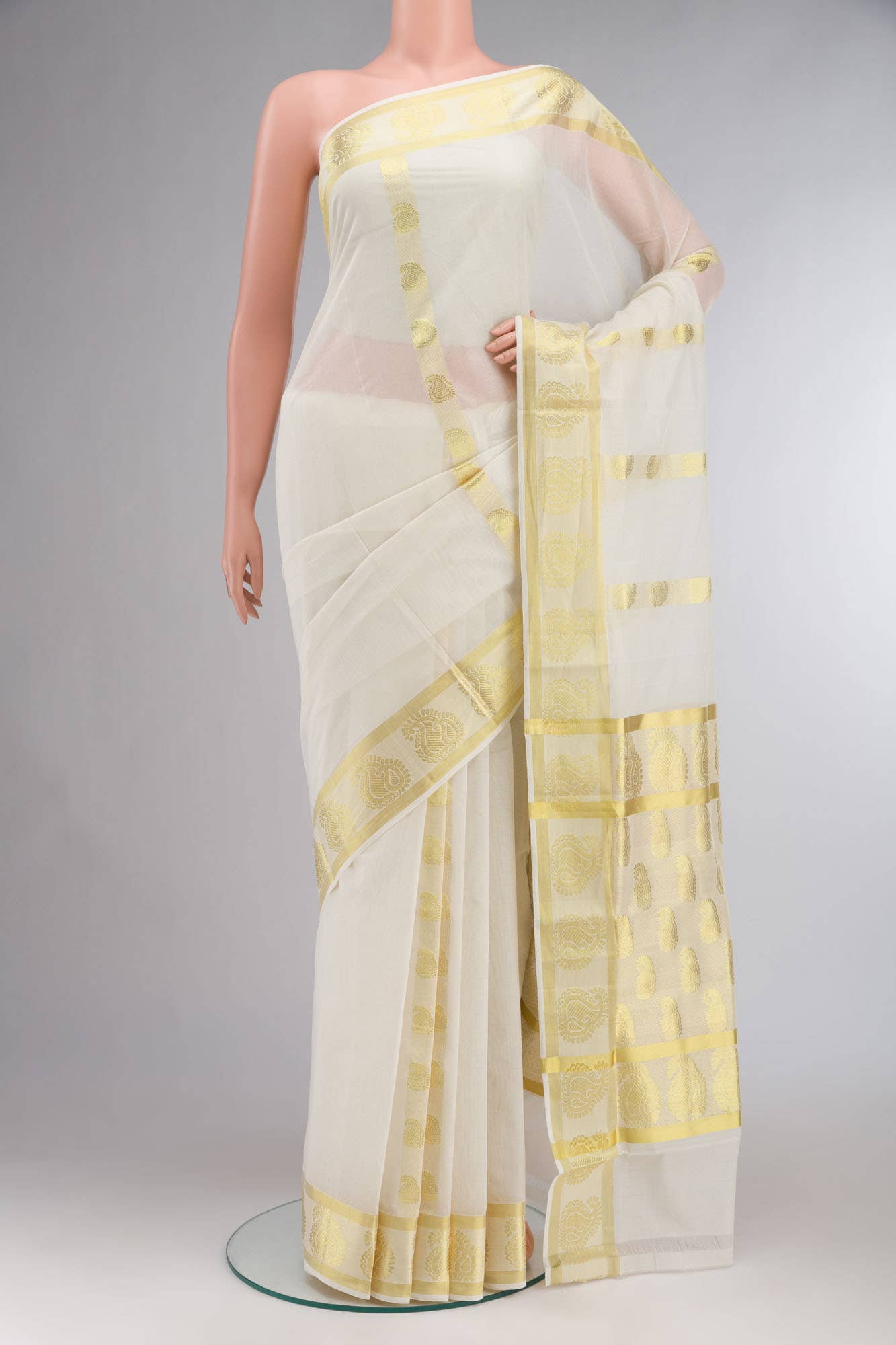 Off White Kerala Cotton Saree