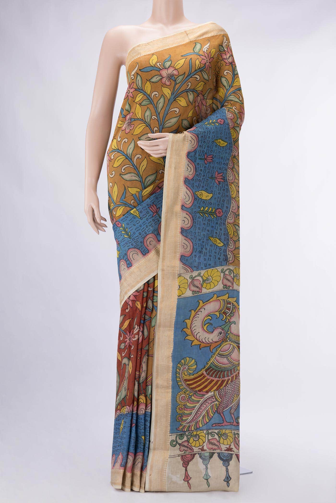 Mustard Tussar Silk Saree